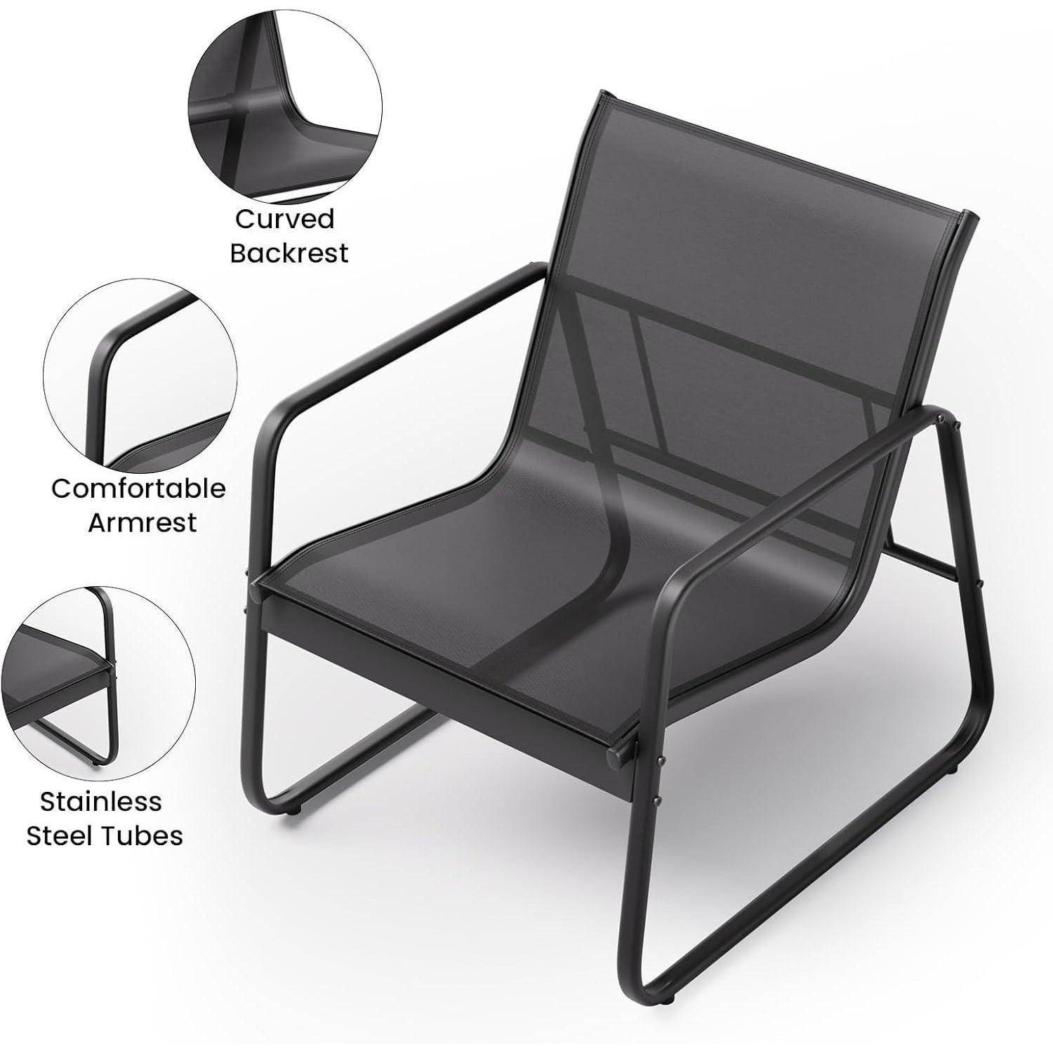 3-teiliges Balkon-Set, Bistro-Set mit Textilene-Gewebe, Glas-Tisch & 2