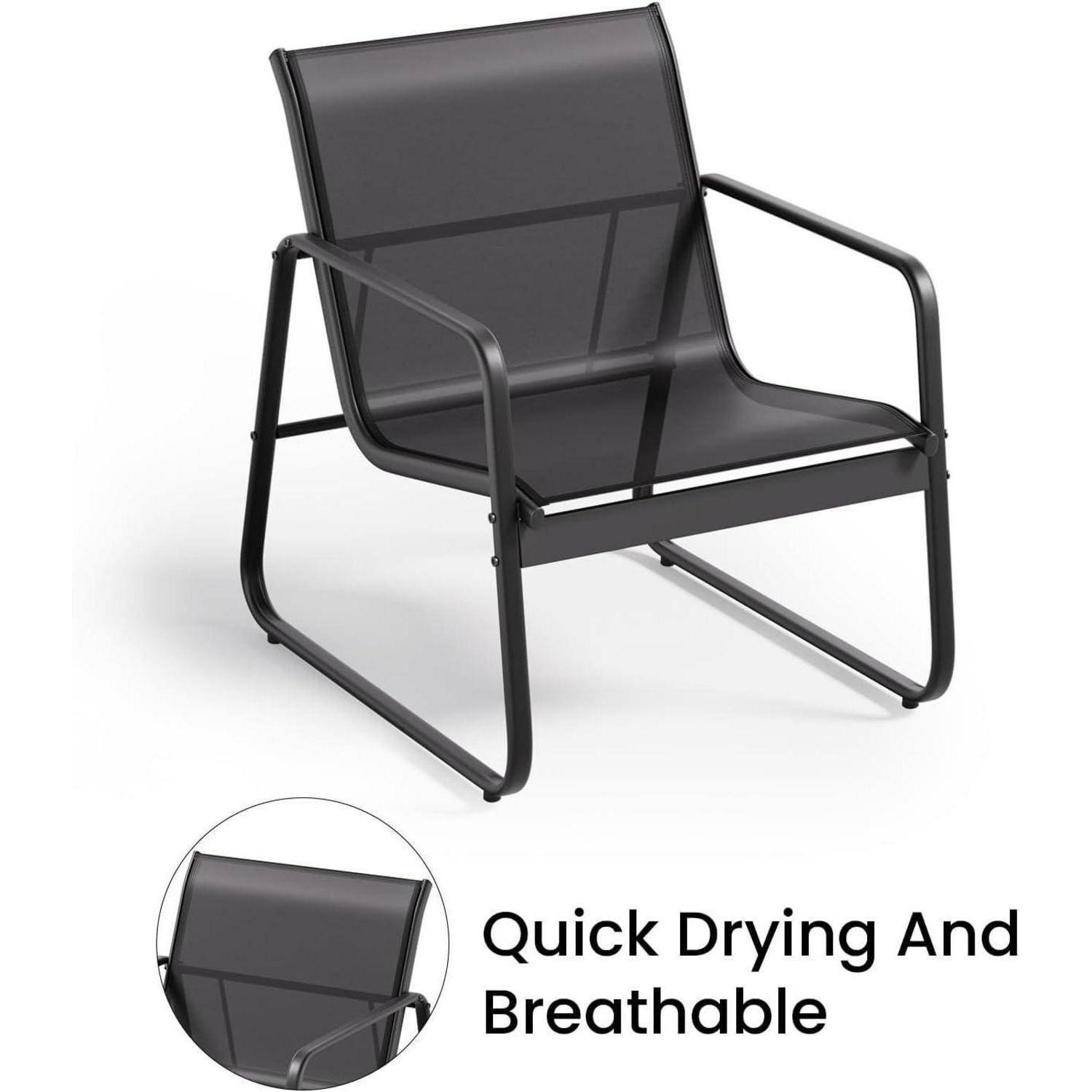 3-teiliges Balkon-Set, Bistro-Set mit Textilene-Gewebe, Glas-Tisch & 2
