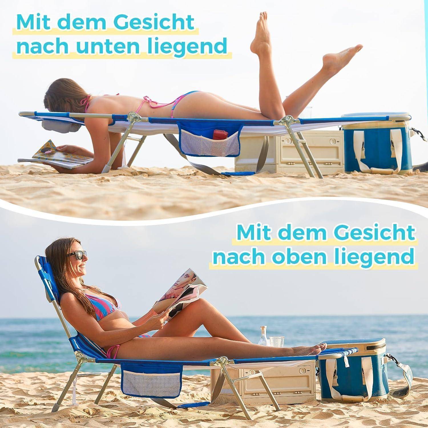 Sonnenliege klappbar Lesefenster 5fach Rückenlehne Dunkelblau Weiß