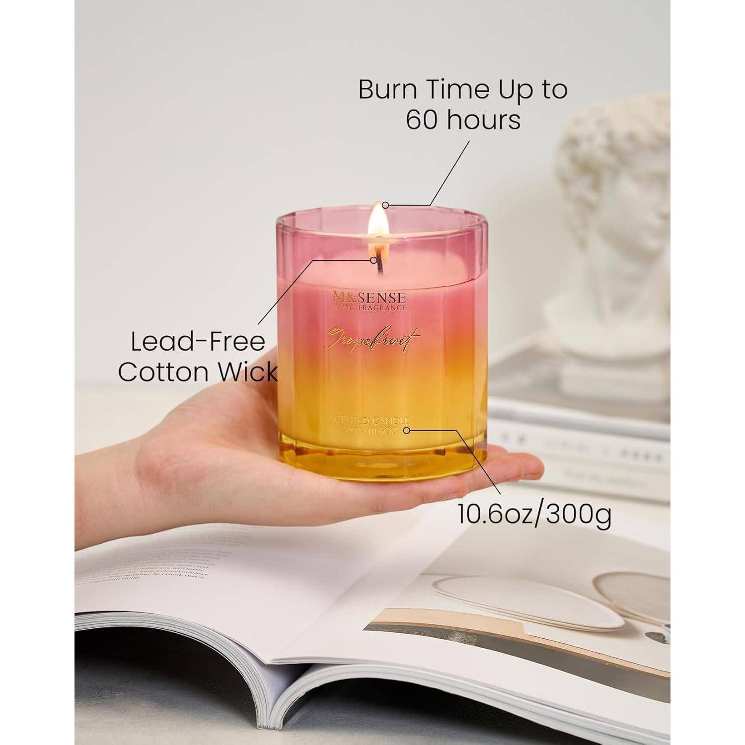 Grapefruit Duftkerze Glas 300g natürliche Sojakerze 60h Brenndauer