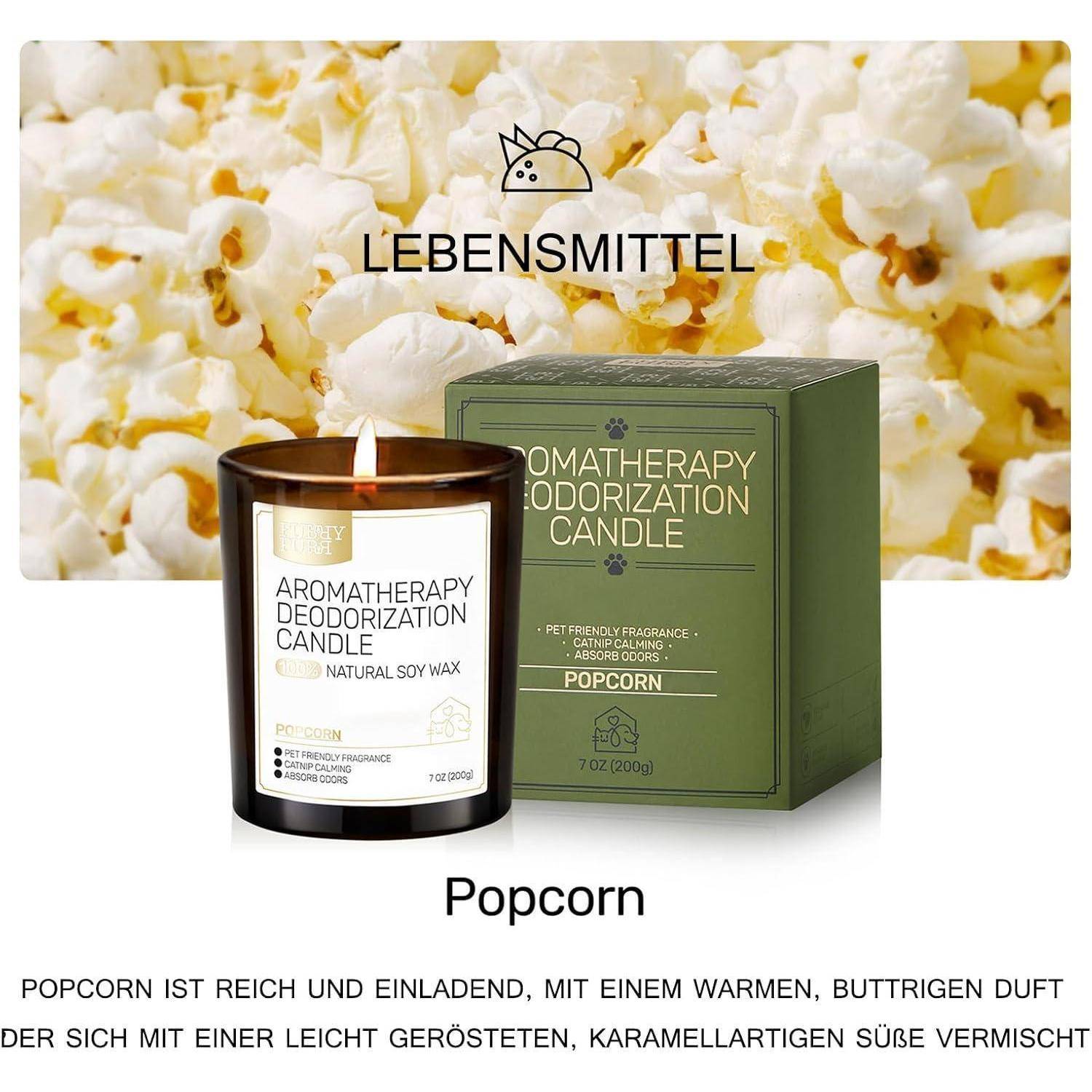 Eine brennende Kerze und eine grüne Schachtel mit der Aufschrift „Aromatherapie-Geruchsneutralisierende Kerze