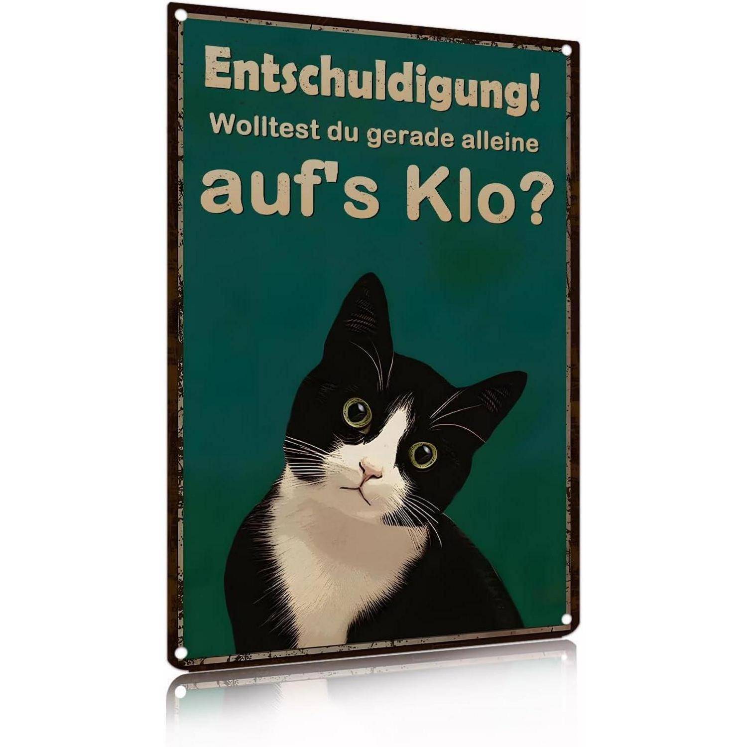 Badezimmer Schild Schwarze Katze Metall Zinn Toilette Kunst 20x30cm
