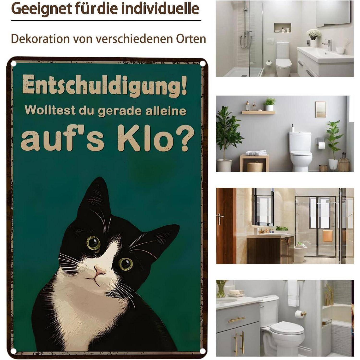 Ein Vintage-Schild mit einer Katzenillustration fragt: 