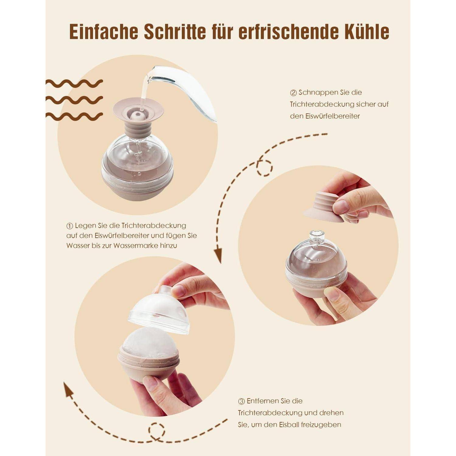 Große Runde Silikon Eiswürfelform Trichter Deckel 6 cm (4er