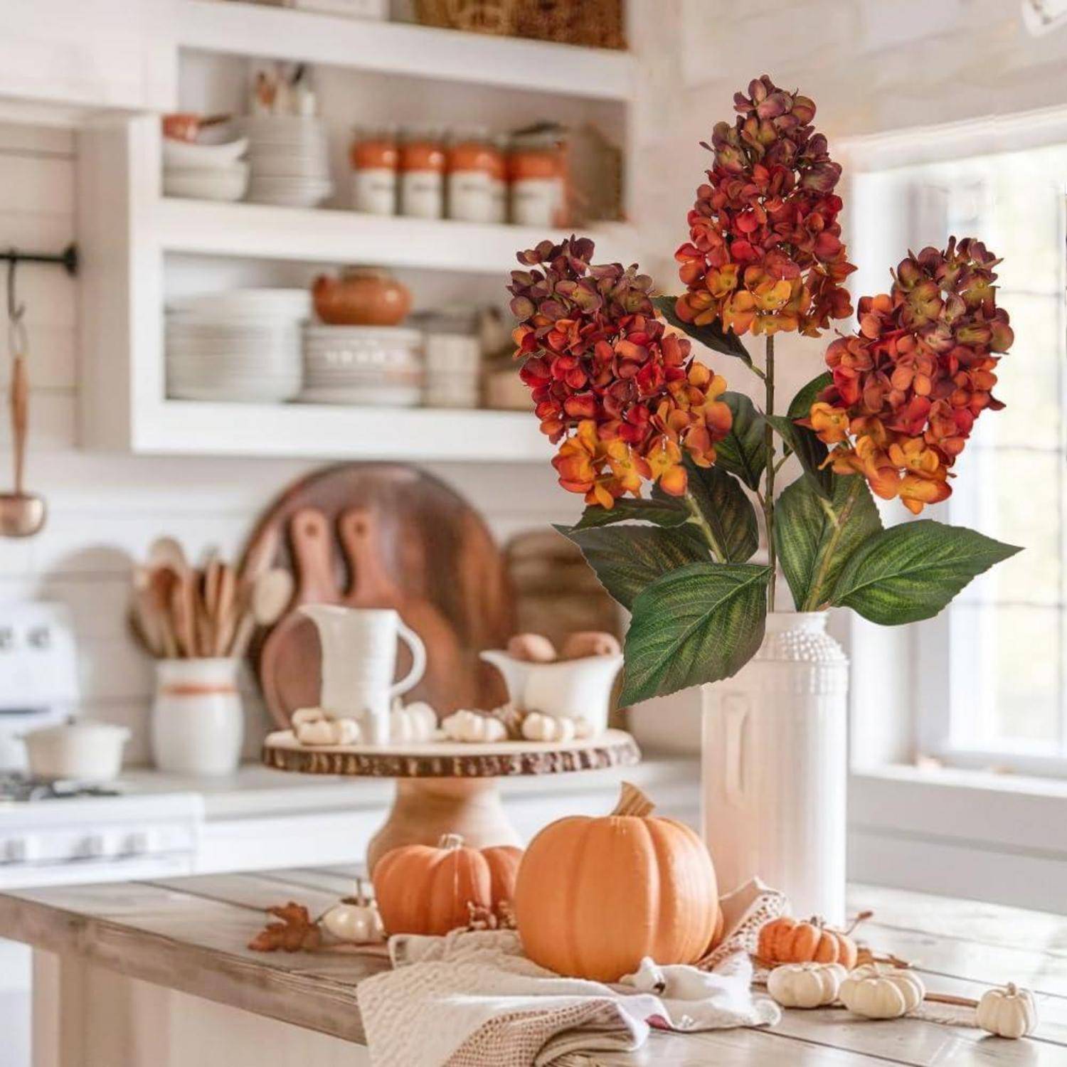 3er Set Künstliche Hortensien Kunstblumen 73CM Orange für