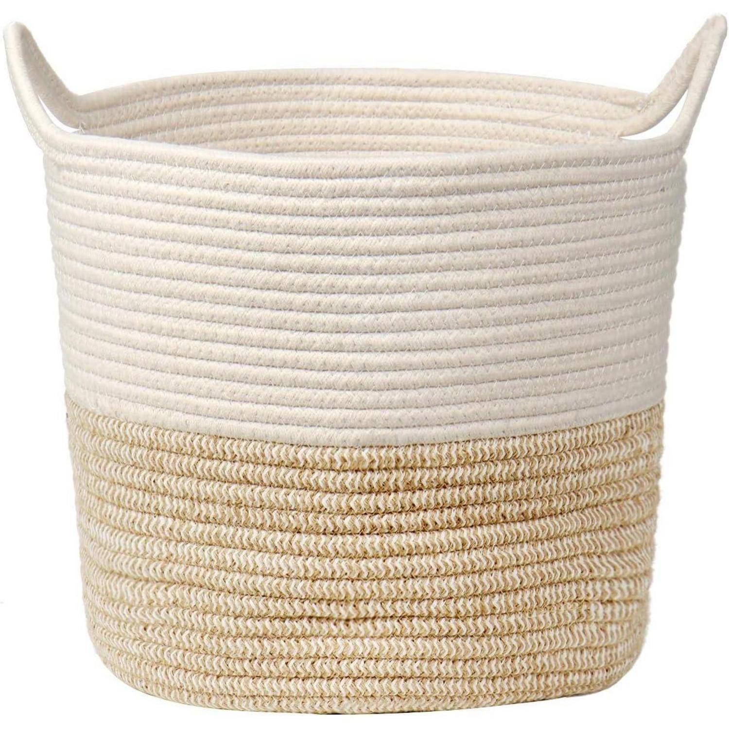 Wäschekorb Baumwolle Seil Geflochten Griff Kinderzimmer 30x30CM Weizen