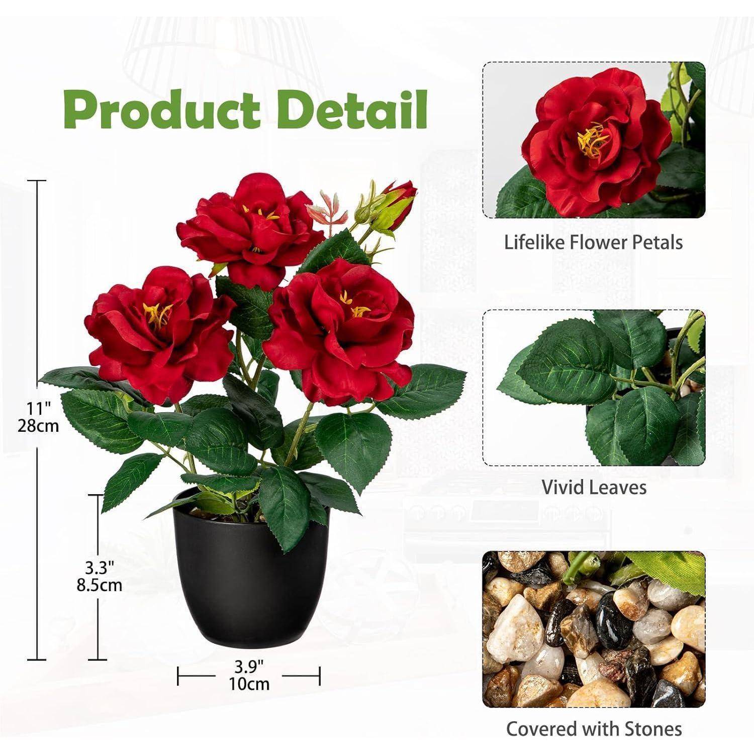 Kunstblumen Kunstrosen Deko Rote Blumen im Topf 28 cm Büro Hotel Bad