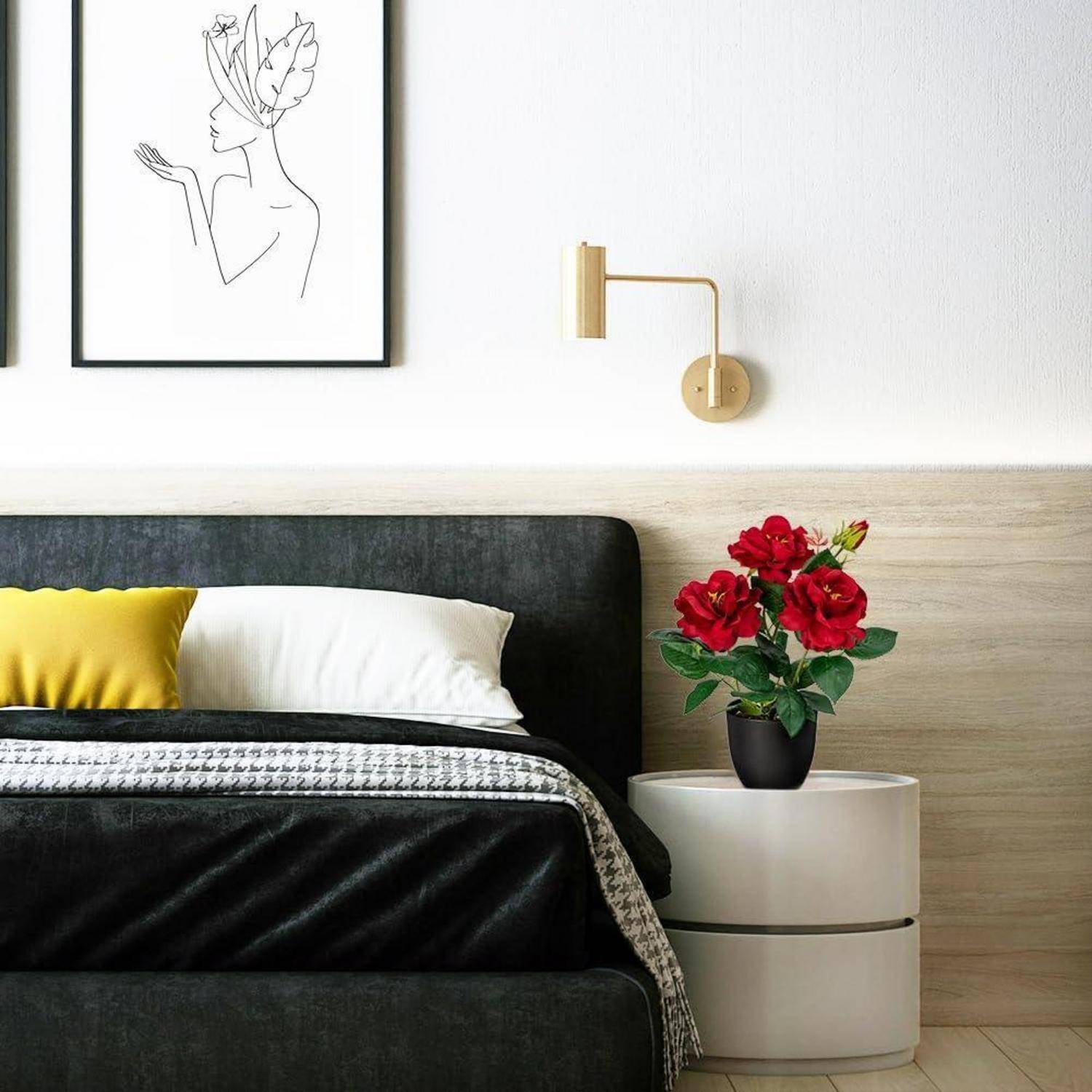 Kunstblumen Kunstrosen Deko Rote Blumen im Topf 28 cm Büro Hotel Bad