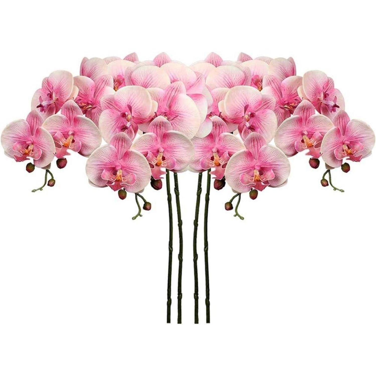 4er Set Weiße Kunstblume Phalaenopsis Orchideenzweig Real-Touch Echt 9