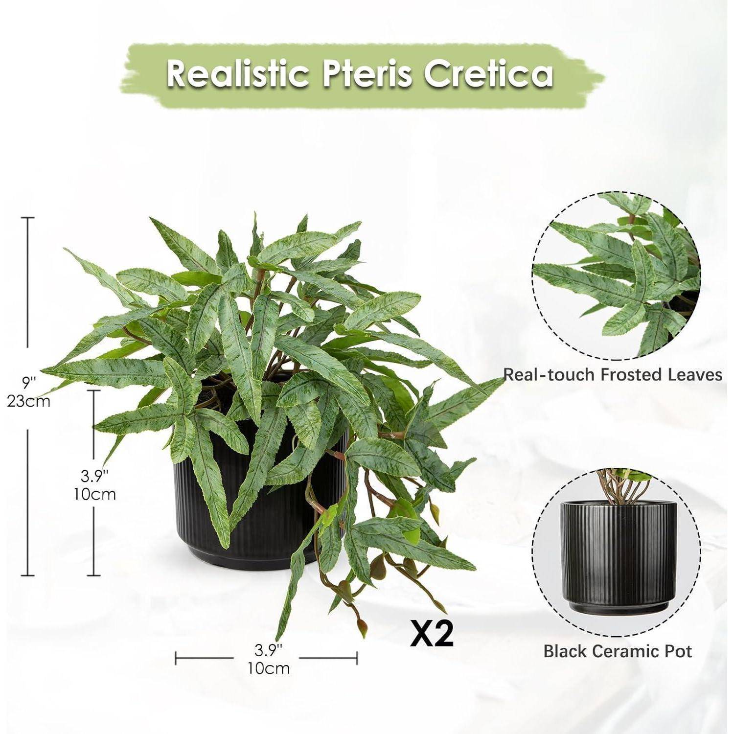 2er Set Künstliche Farn Kunstpflanze Schwarz Keramiktopf Deko