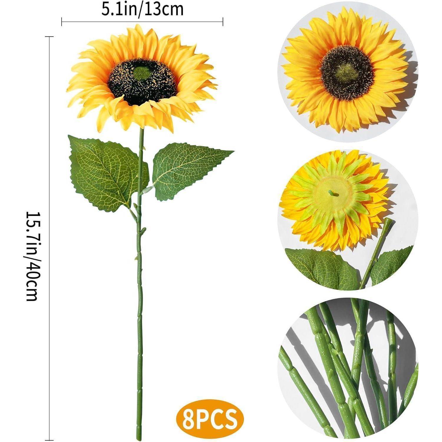 Künstliche Sonnenblumen Deko 8er Set 40cm Gelb für Hochzeit Tischdeko