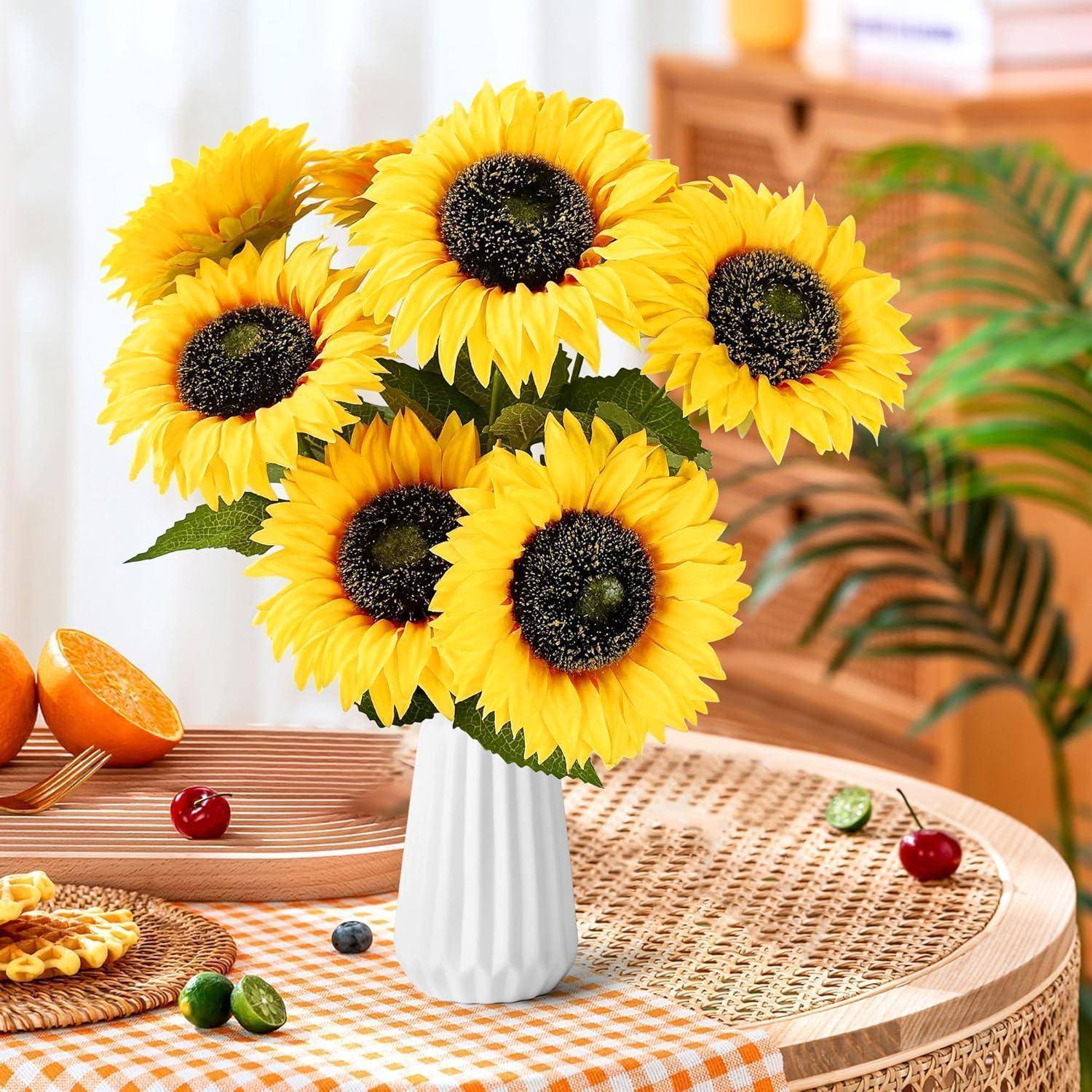 Künstliche Sonnenblumen Deko 8er Set 40cm Gelb für Hochzeit Tischdeko
