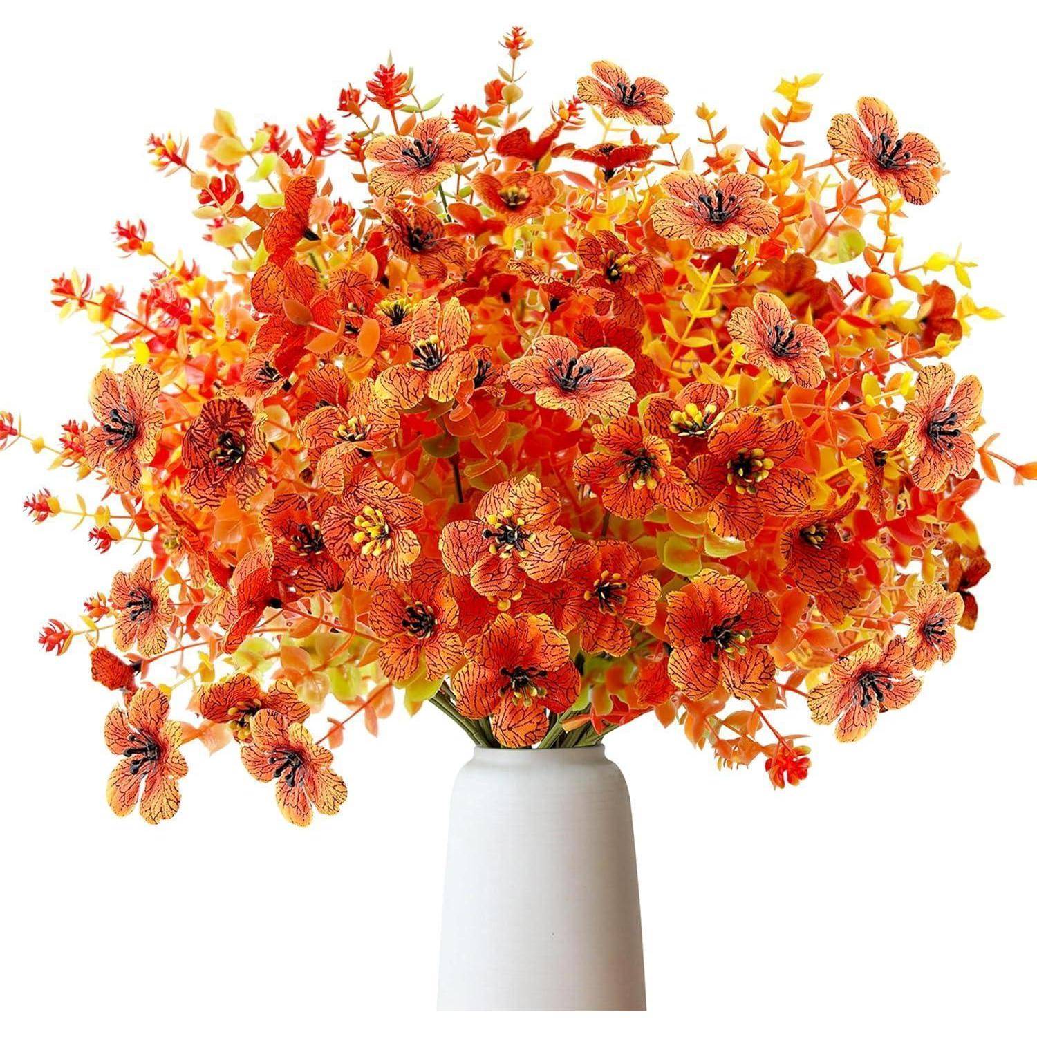 8 Bündel Künstliche Herbstblumen Herbststrauß Herbstdeko Orange