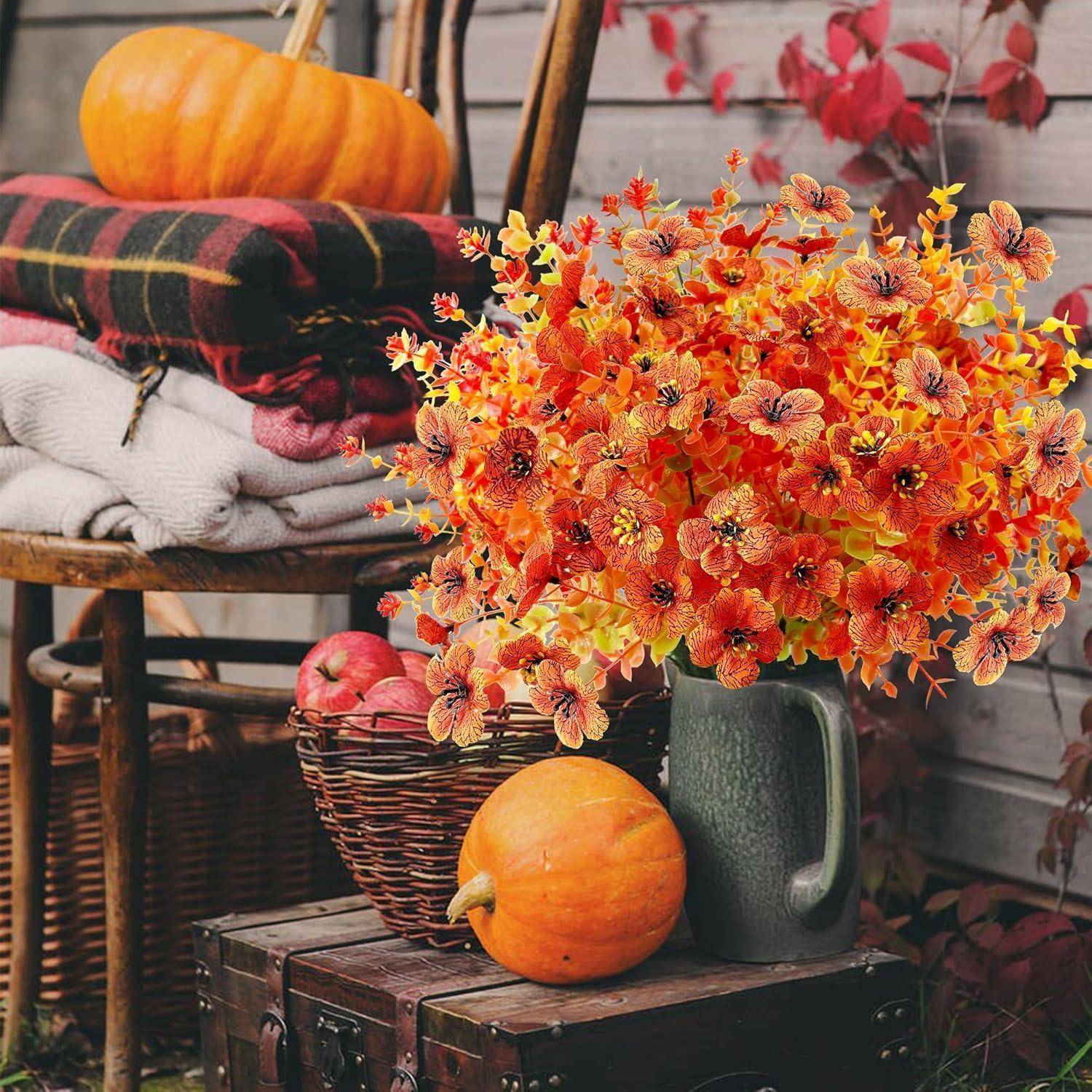 8 Bündel Künstliche Herbstblumen Herbststrauß Herbstdeko Orange