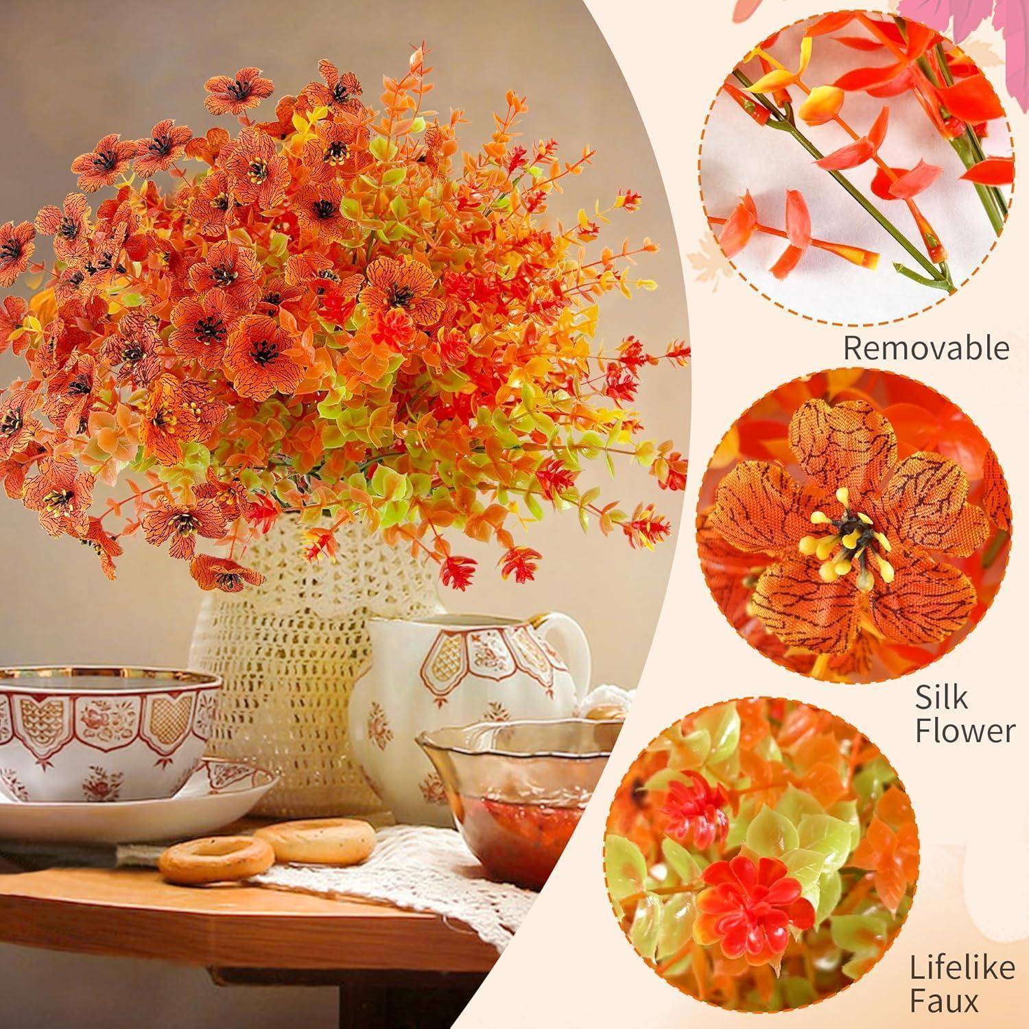 8 Bündel Künstliche Herbstblumen Herbststrauß Herbstdeko Orange