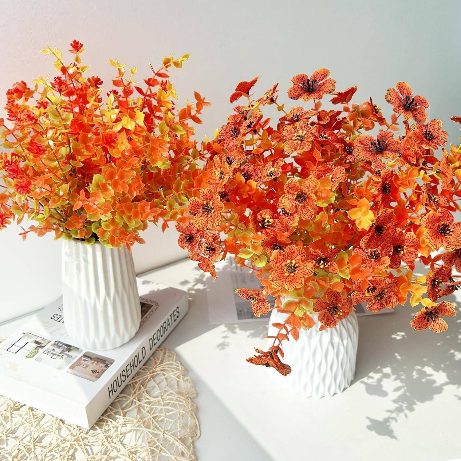 8 Bündel Künstliche Herbstblumen Herbststrauß Herbstdeko Orange