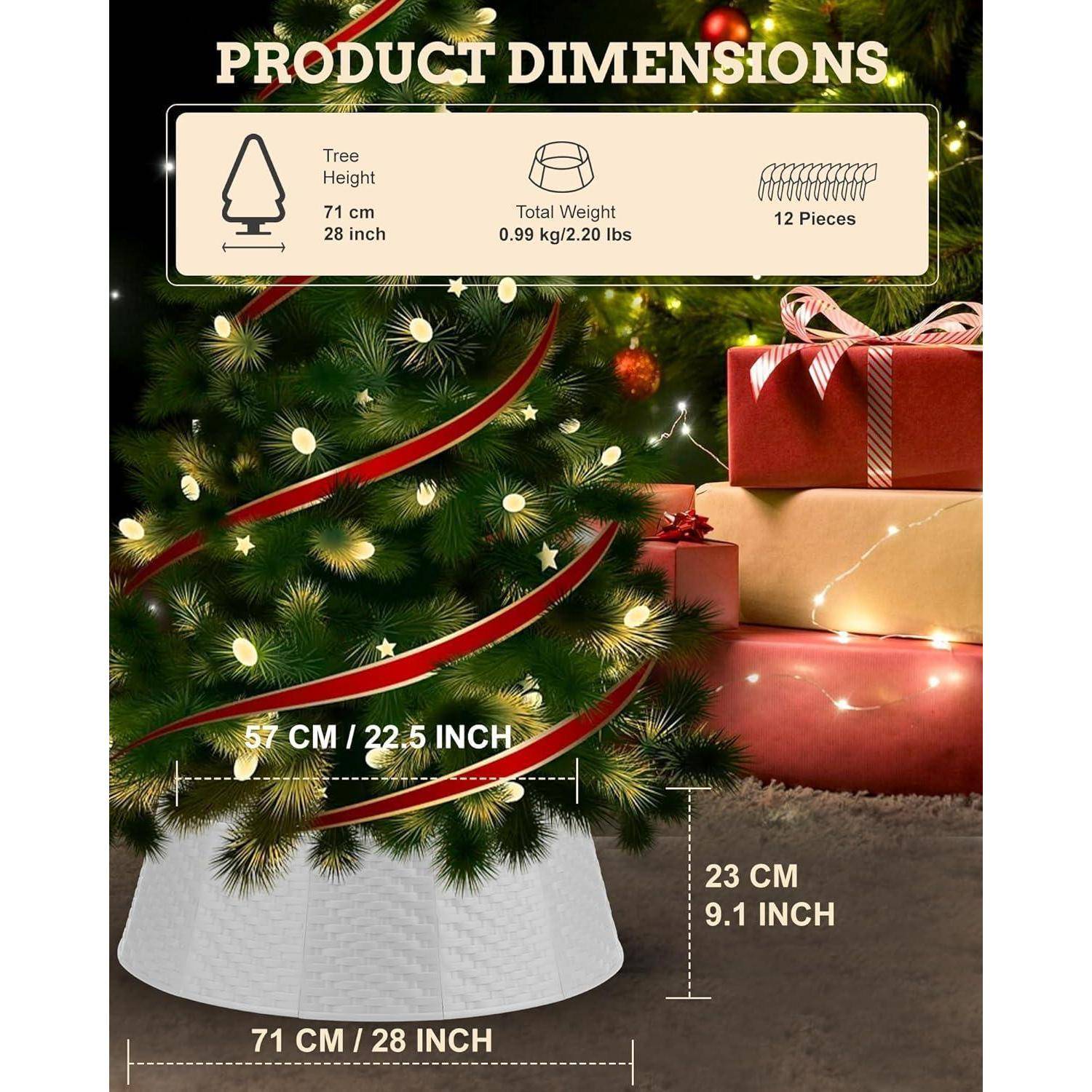 Weihnachtsbaum mit 'Produktabmessungen': Baumhöhe 71 cm (28 Zoll), Gesamtgewicht 0,99 kg (2,20 lbs), Baumdecke 71 cm (28 Zoll) Durchmesser, 12 Stück.