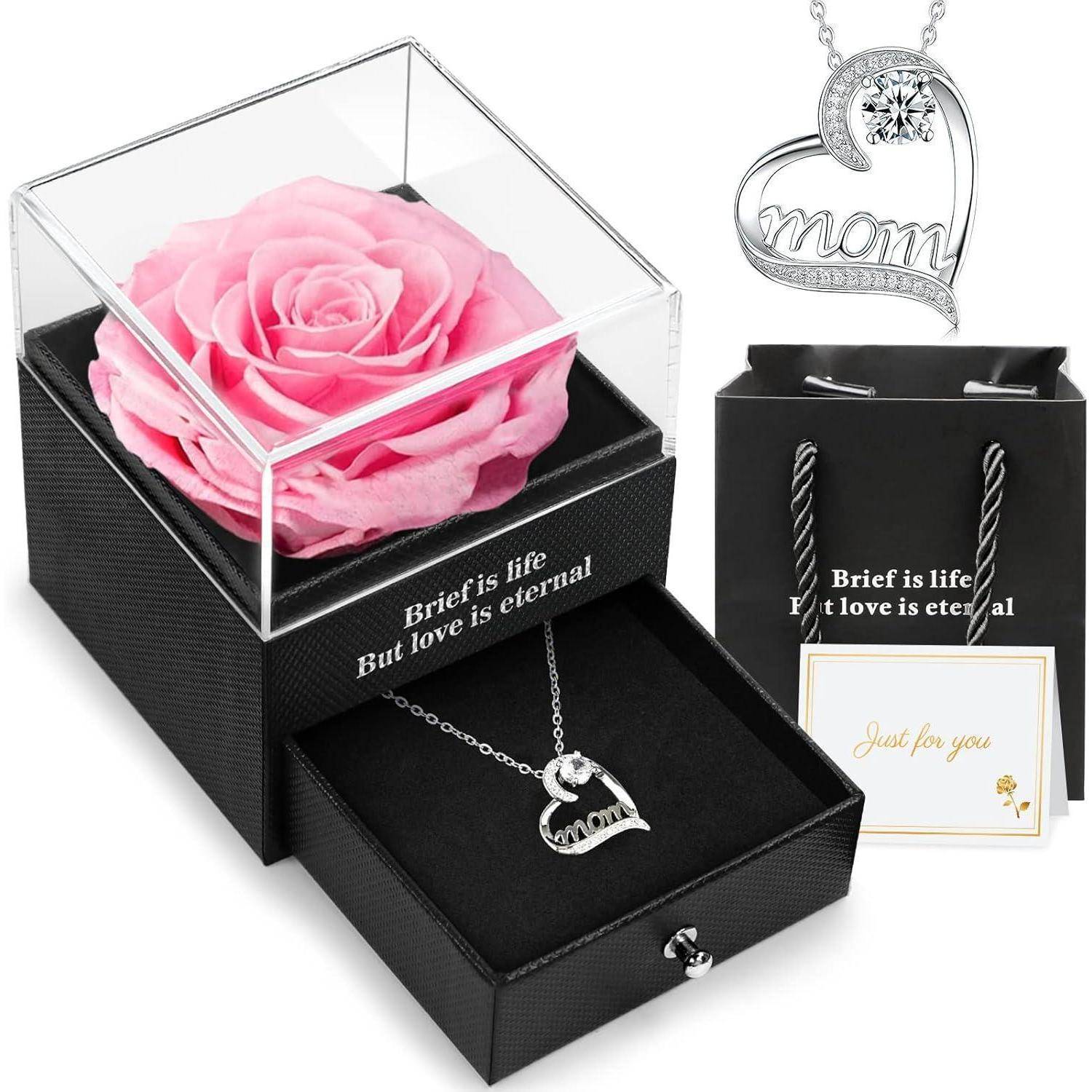 Muttertagsgeschenke Rose 'Mom' Halskette konserviert Ewige Blume Box