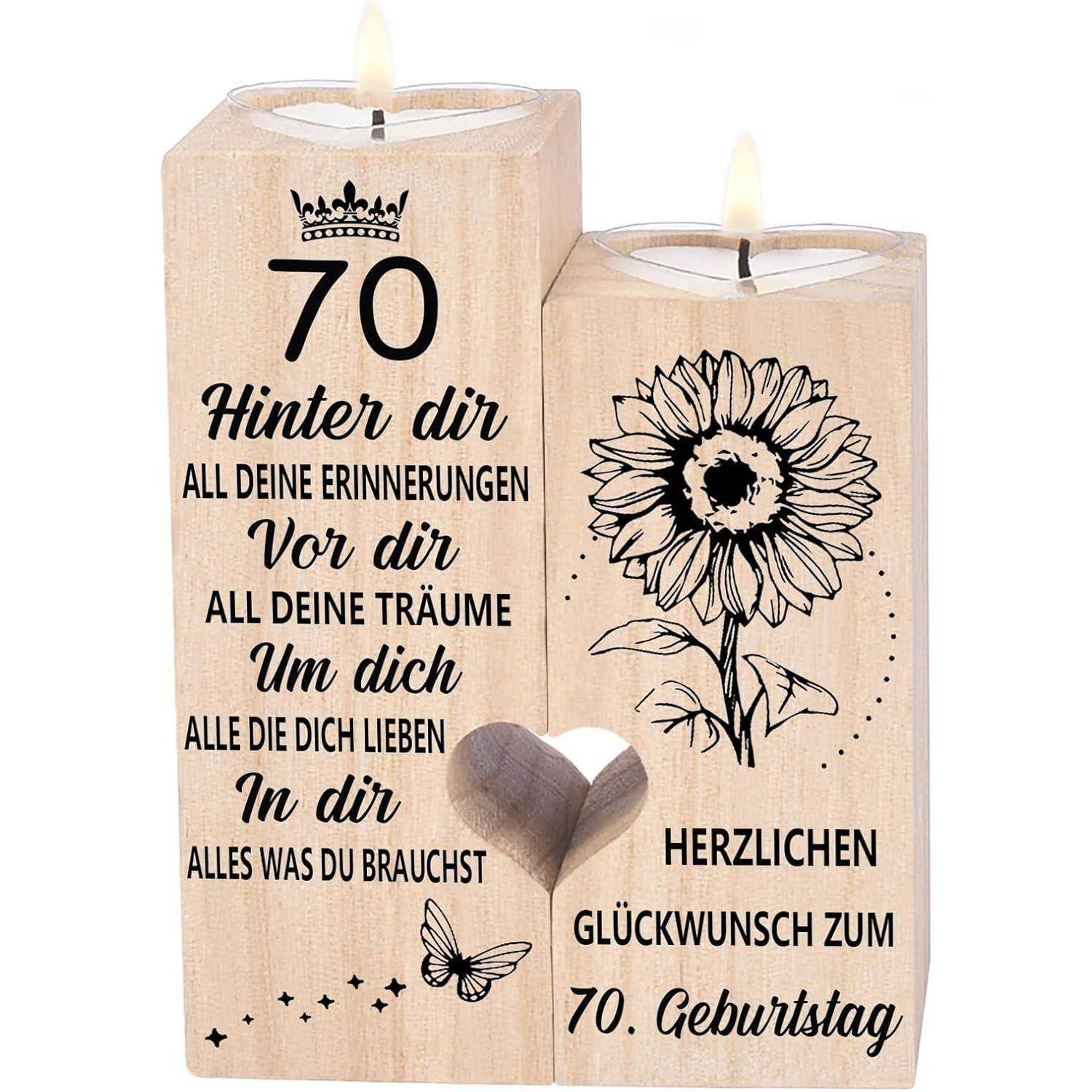 Kerzenständer 70 Geburtstag Frau Mann Geschenk Teelichthalter Holz