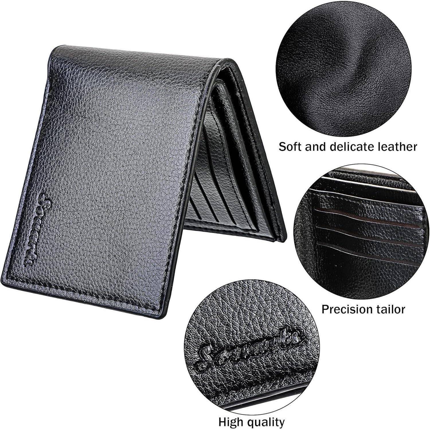 Schwarze Lederbrieftasche mit geprägtem 'Secrid'-Schriftzug, die ihre weiche Textur, präzise Verarbeitung und hohe Qualität in Nahaufnahmen hervorhebt.