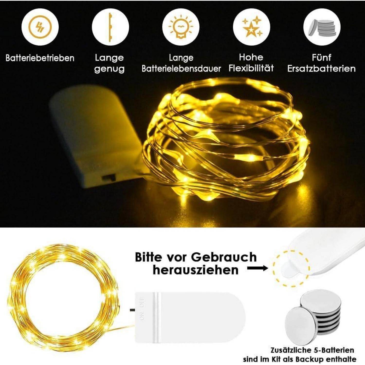 Lichterkette Batteriebetrieben Mini LED 10 Stück 2M Warmweiß für