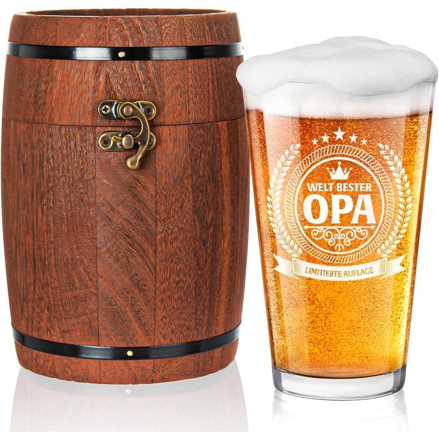 Opa-Geschenk: Opa-Bierglas in eleganter Fassbox 480 ml