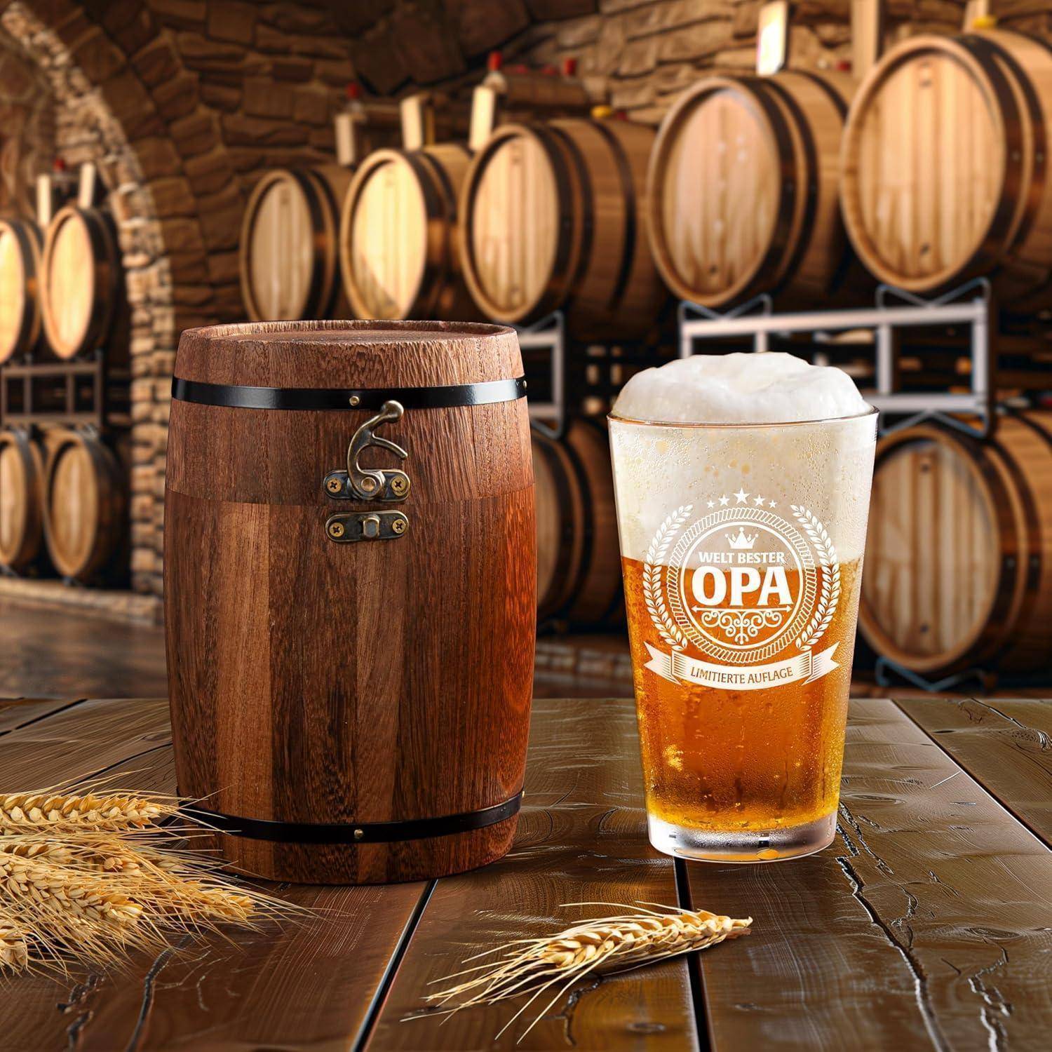 Opa-Geschenk: Opa-Bierglas in eleganter Fassbox 480 ml