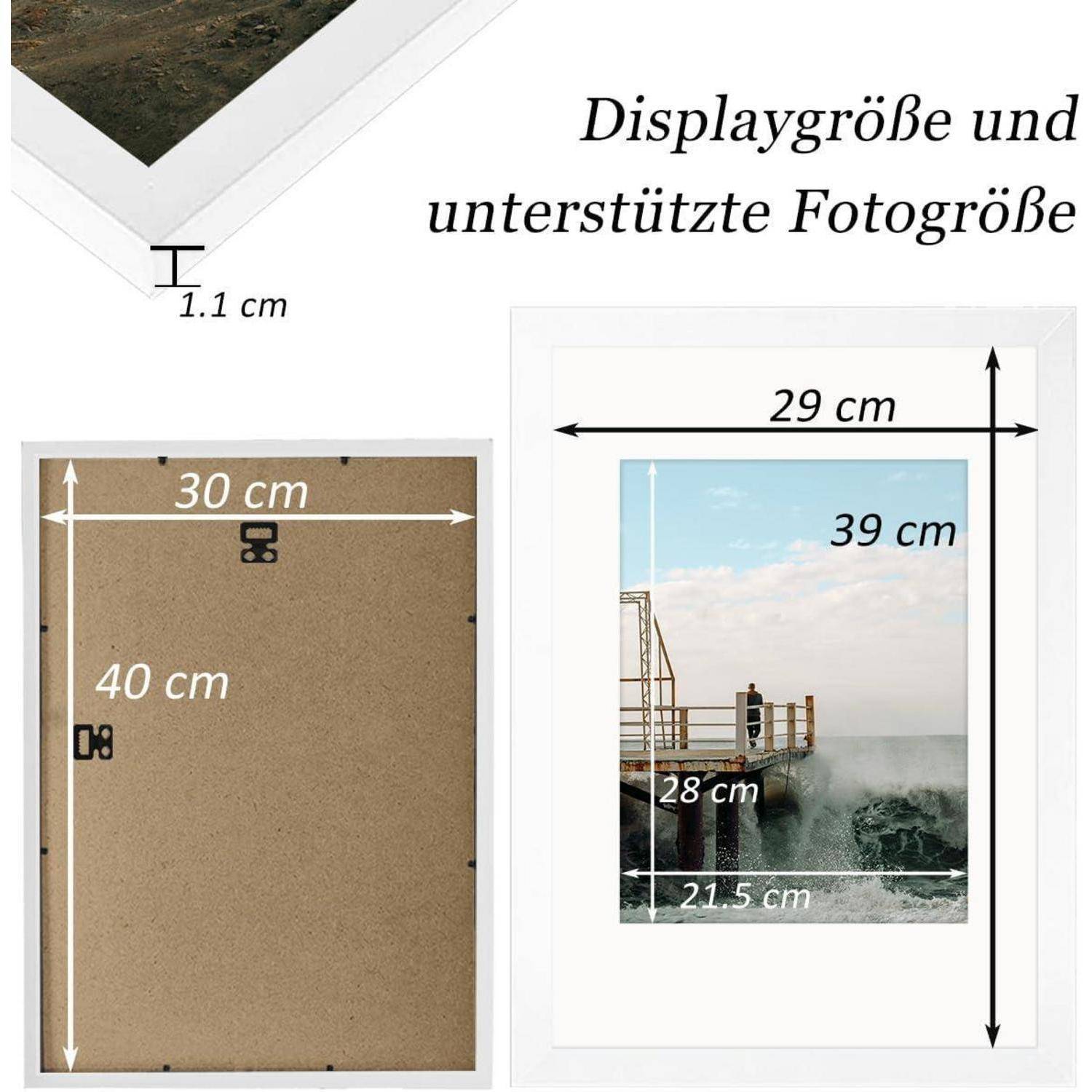 Bilderrahmen Holz 30x40 Passepartout Weiß 1x [30x40 cm]