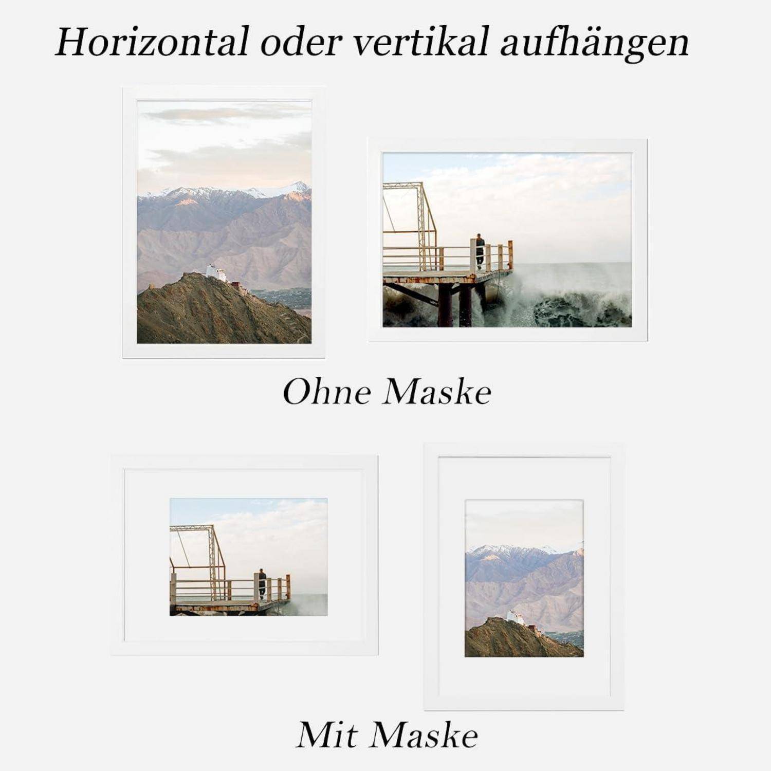 Bilderrahmen Holz 30x40 Passepartout Weiß 1x [30x40 cm]