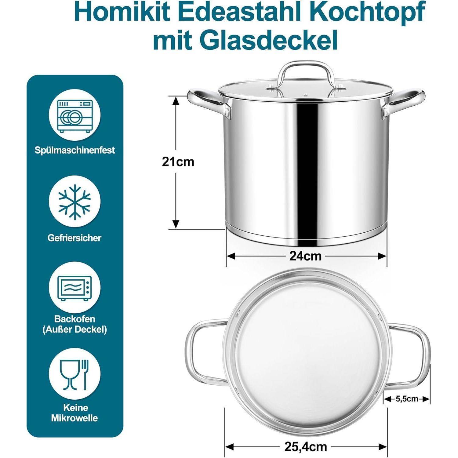 Kochtopf Edelstahl Induktion Glasdeckel 3Lagenboden 10L