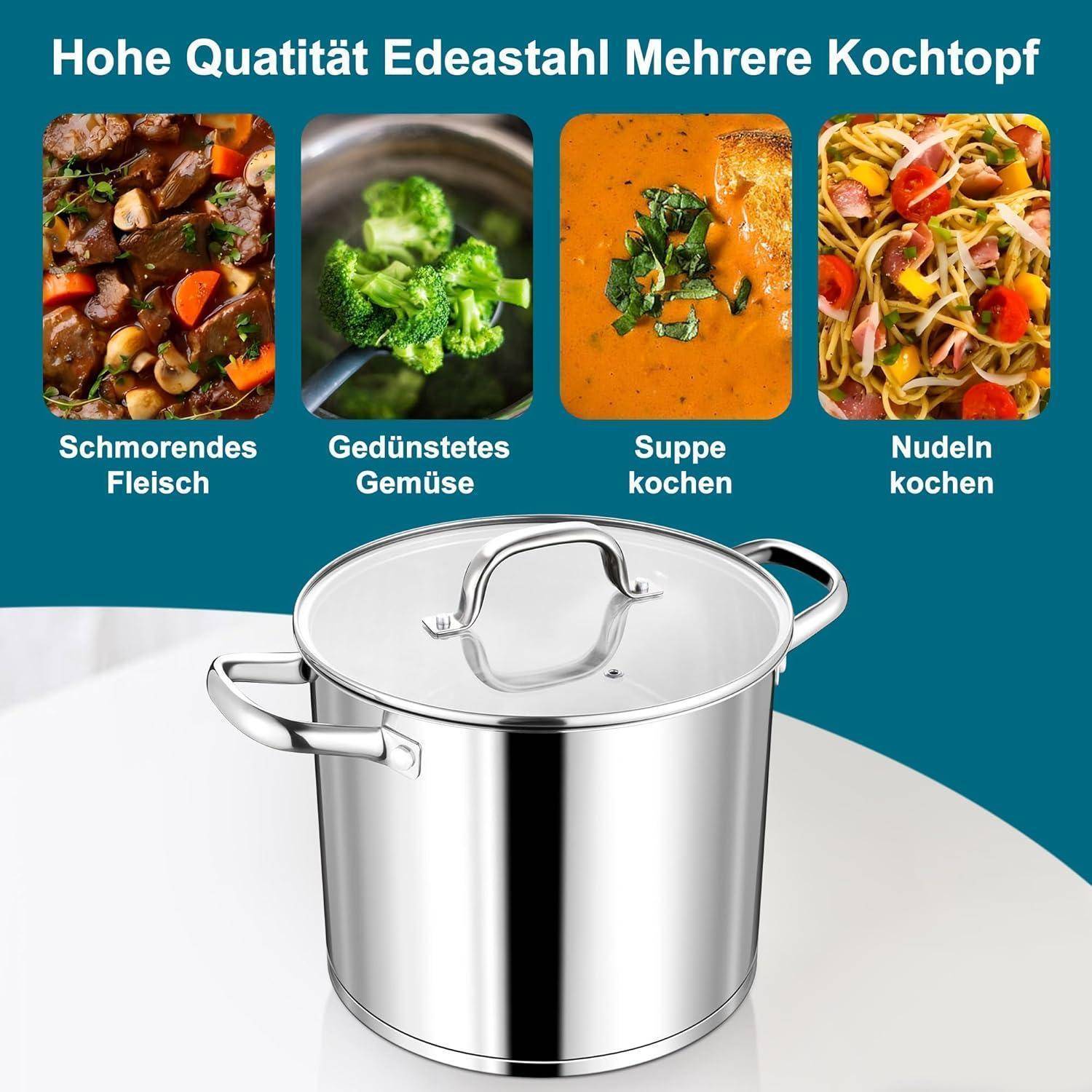 Kochtopf Edelstahl Induktion Glasdeckel 3Lagenboden 10L