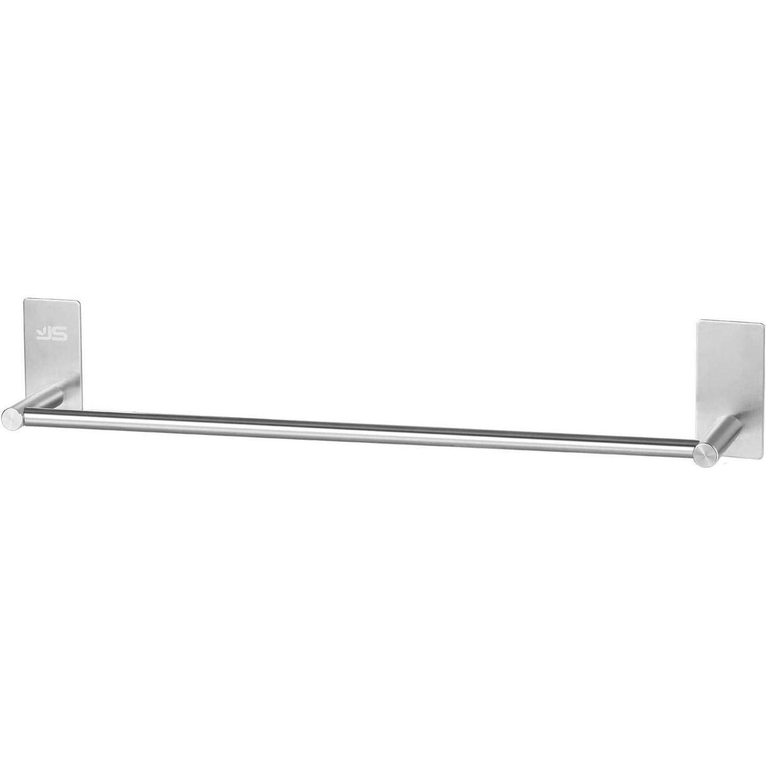 Eine Handtuchstange aus Edelstahl mit quadratischen Wandhalterungen, geeignet für den Badezimmerbereich. Schlichtes und modernes Design.