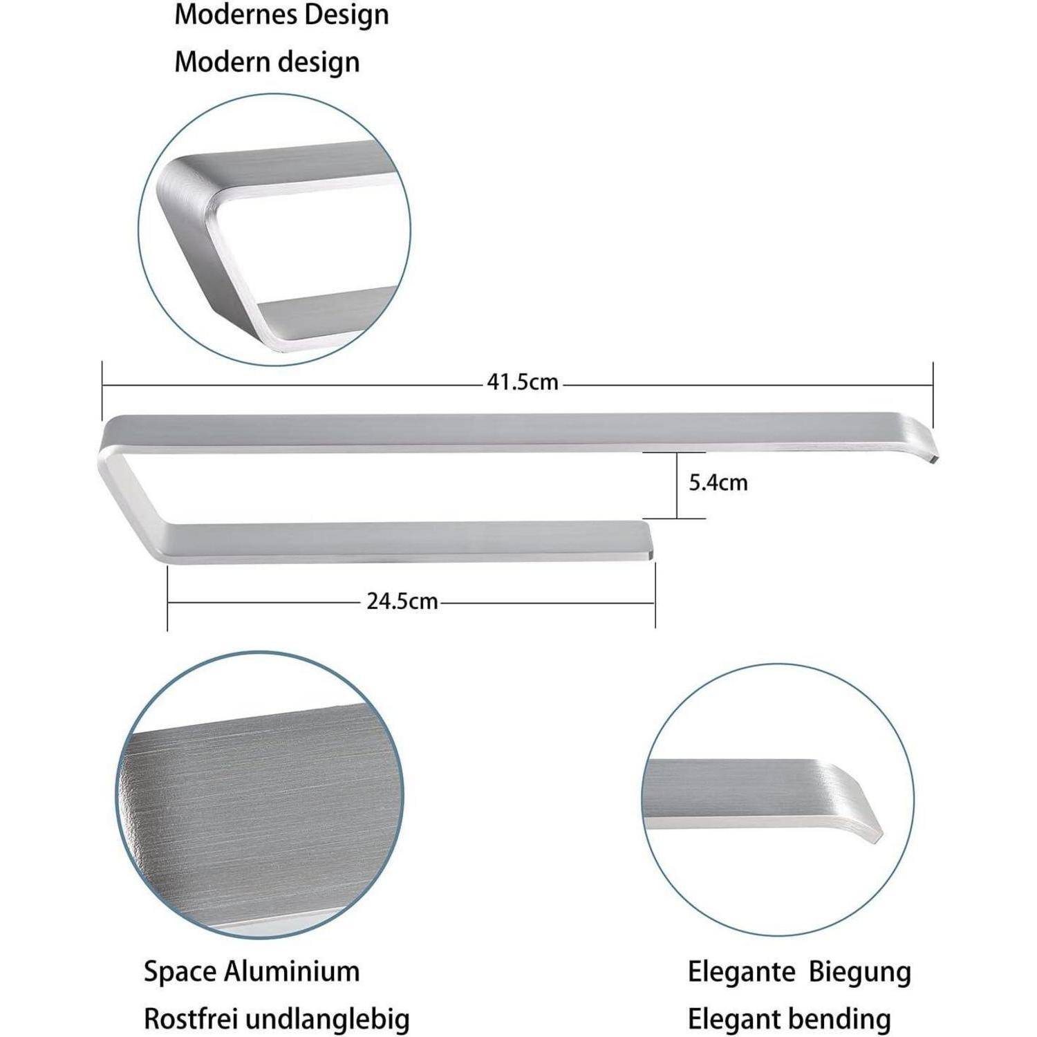 Aluminiumgriff mit modernem Design, 41,5 cm lang, 5,4 cm breit. Merkmale umfassen Rostbeständigkeit und elegante Biegsamkeit.