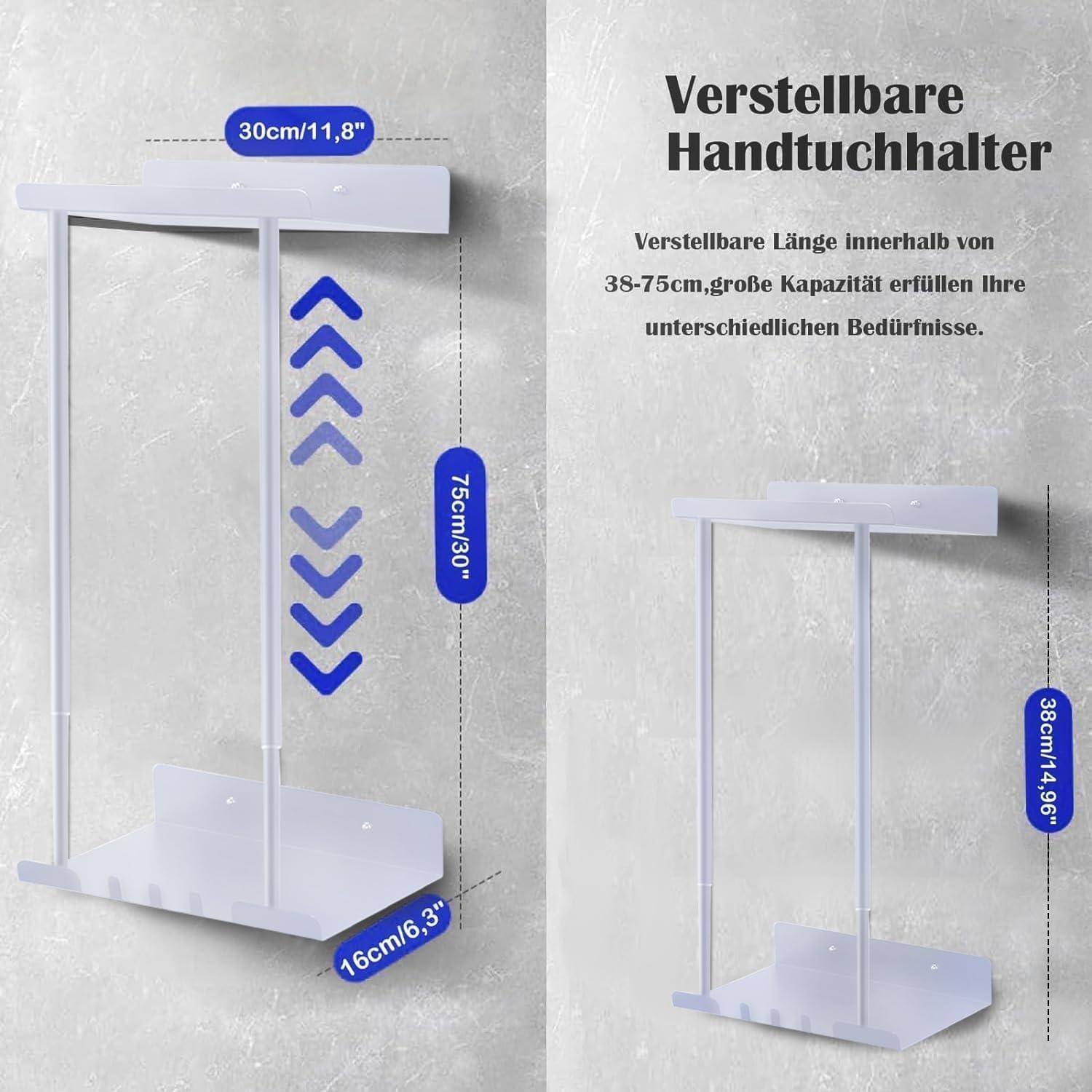 Verstellbarer Handtuchhalter, der sich von 38-75 cm erstreckt, mit Abmessungen von 30 cm/11,8
