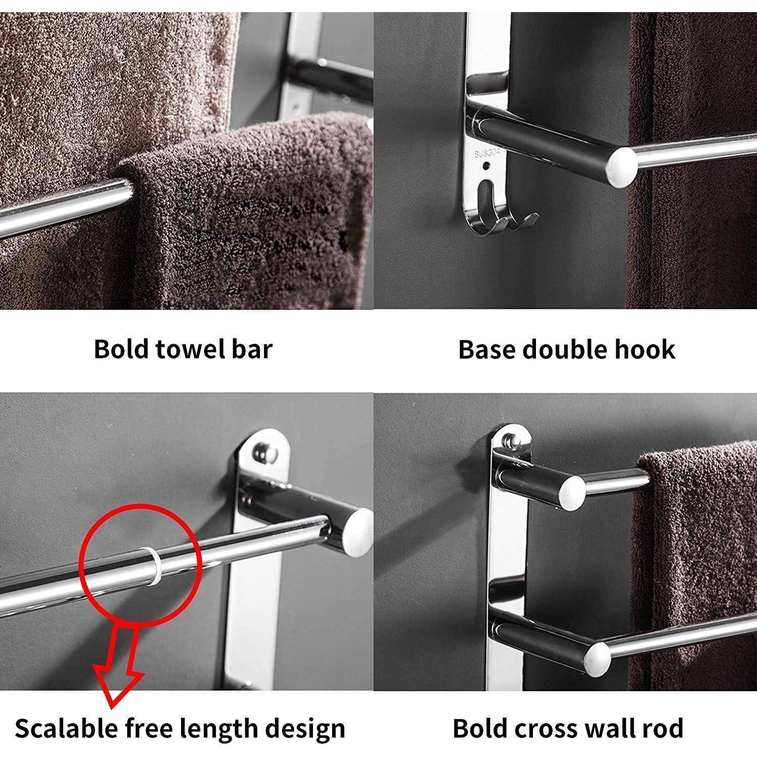 Badezimmer-Beschlagset mit Handtuchhalter, Doppelhaken und Querrohr. Zeichnet sich durch ein skalierbares, verstellbares Design im eleganten, modernen Stil aus.