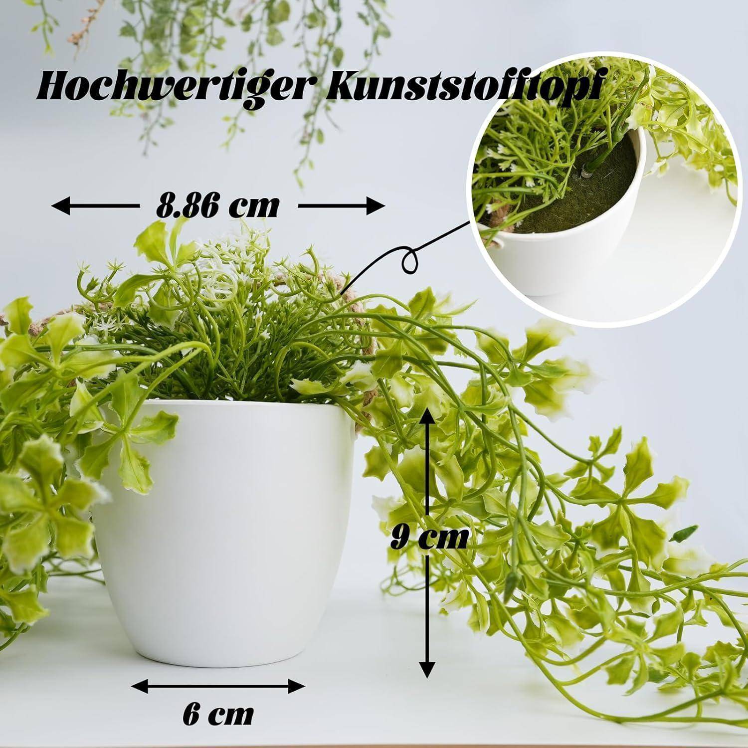 Hängepflanze künstlich schwarz Topf 33 cm 3er Balkon Weiß Topf 030