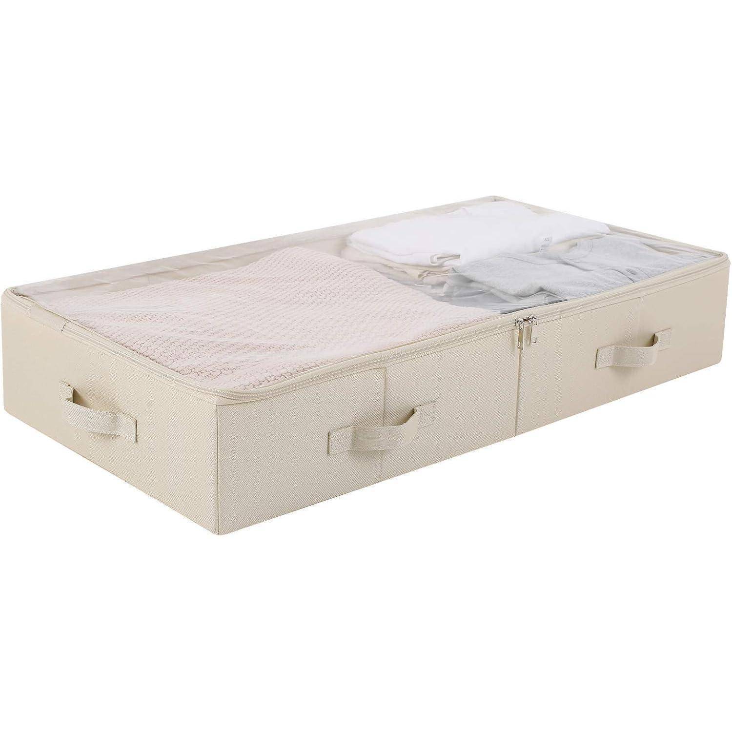 Unterbett Aufbewahrungsboxen Deckel Schuhe Bettwäsche 85*43*15cm Beige