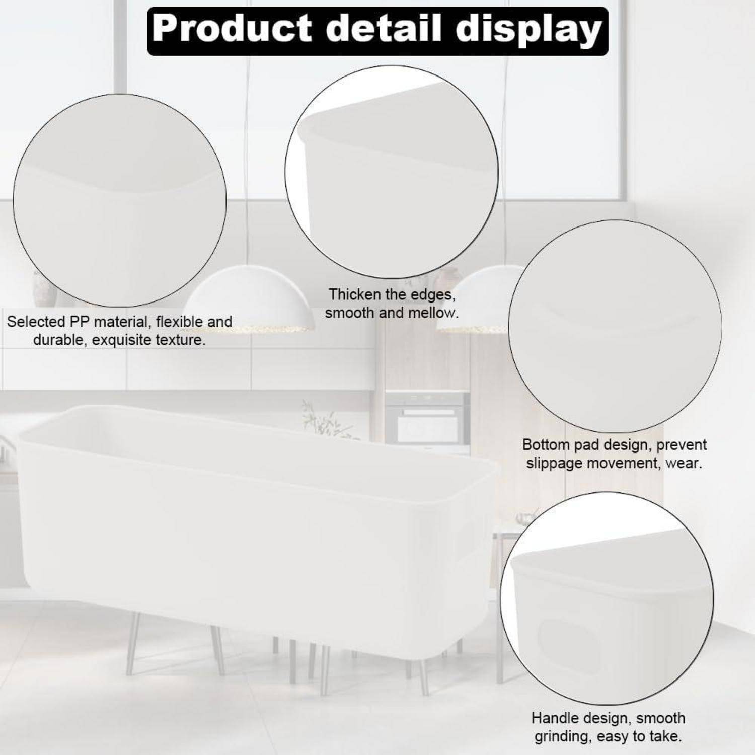 Produktdetailanzeige': Badewanne aus ausgewähltem PP-Material, flexibel und langlebig. Merkmale sind dünne Kanten, verstärkter Mittelteil und rutschfeste Einlage. Griffdesign für sicheren und angenehmen Halt.
