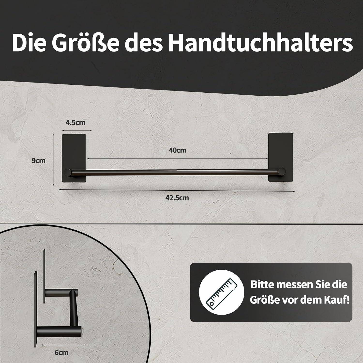 Handtuchhalter ohne Bohren Edelstahl SUS304 Wandmontiert 40cm Schwarz