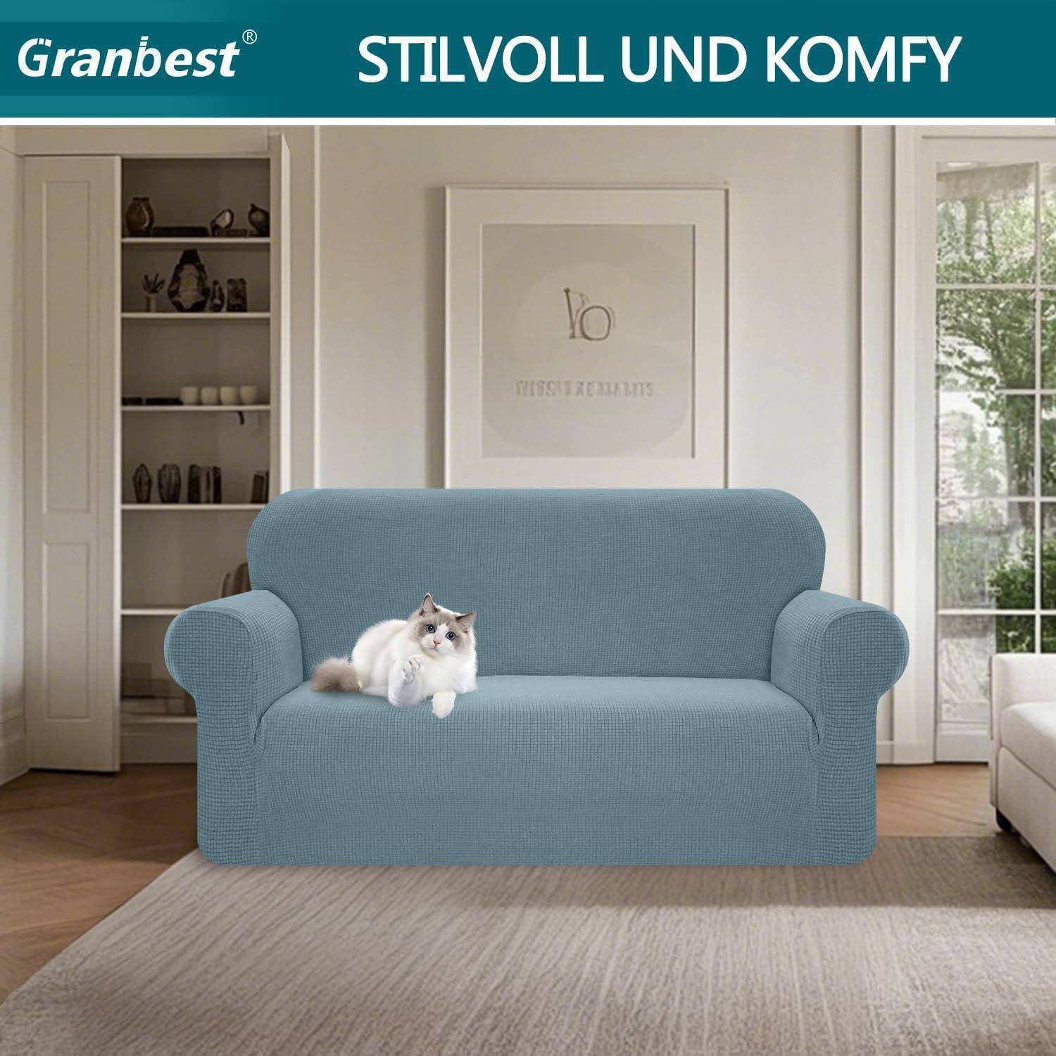 Sofabezug Stretch Wasserdicht Spandex Jacquard Anti 3 Sitzer Azurblau