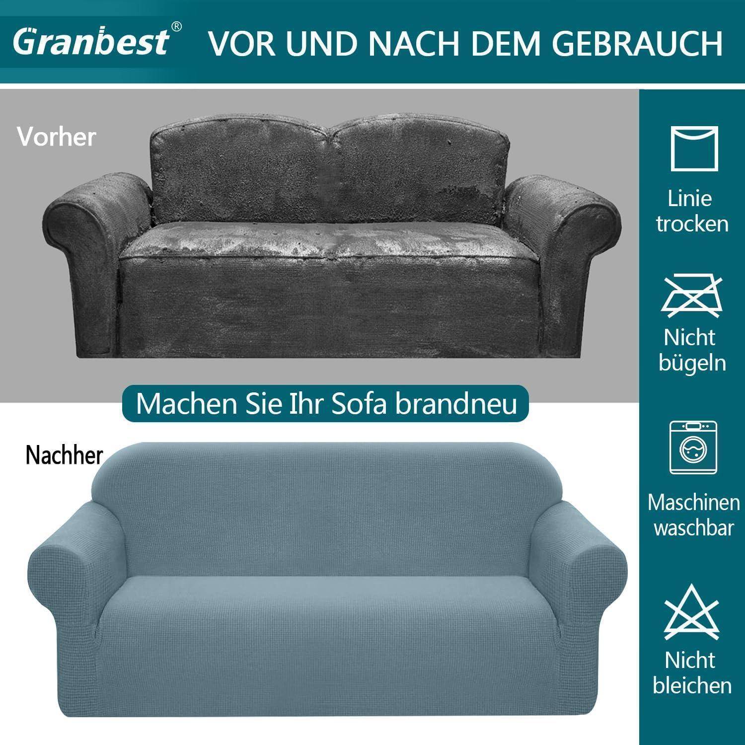 Sofabezug Stretch Wasserdicht Spandex Jacquard Anti 3 Sitzer Azurblau