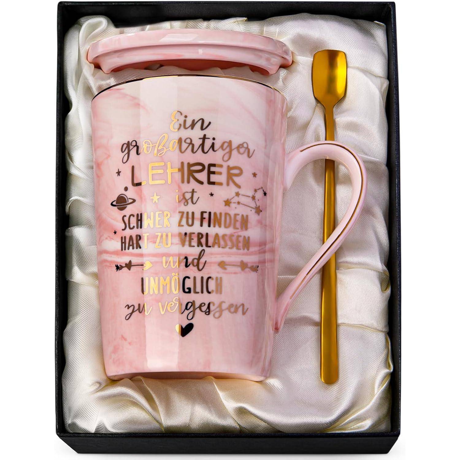 Lehrer Geschenk Tasse 400ml Marmor Golddruck Rosa Lehrer Geschenk