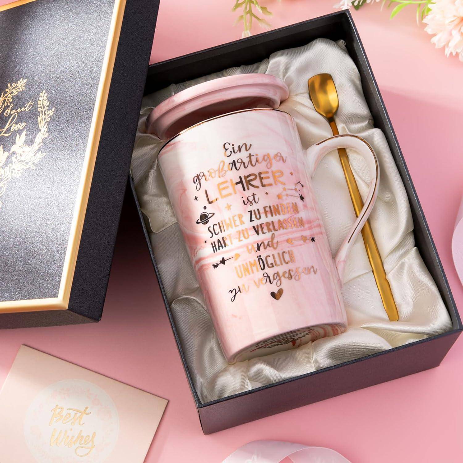 Lehrer Geschenk Tasse 400ml Marmor Golddruck Rosa Lehrer Geschenk