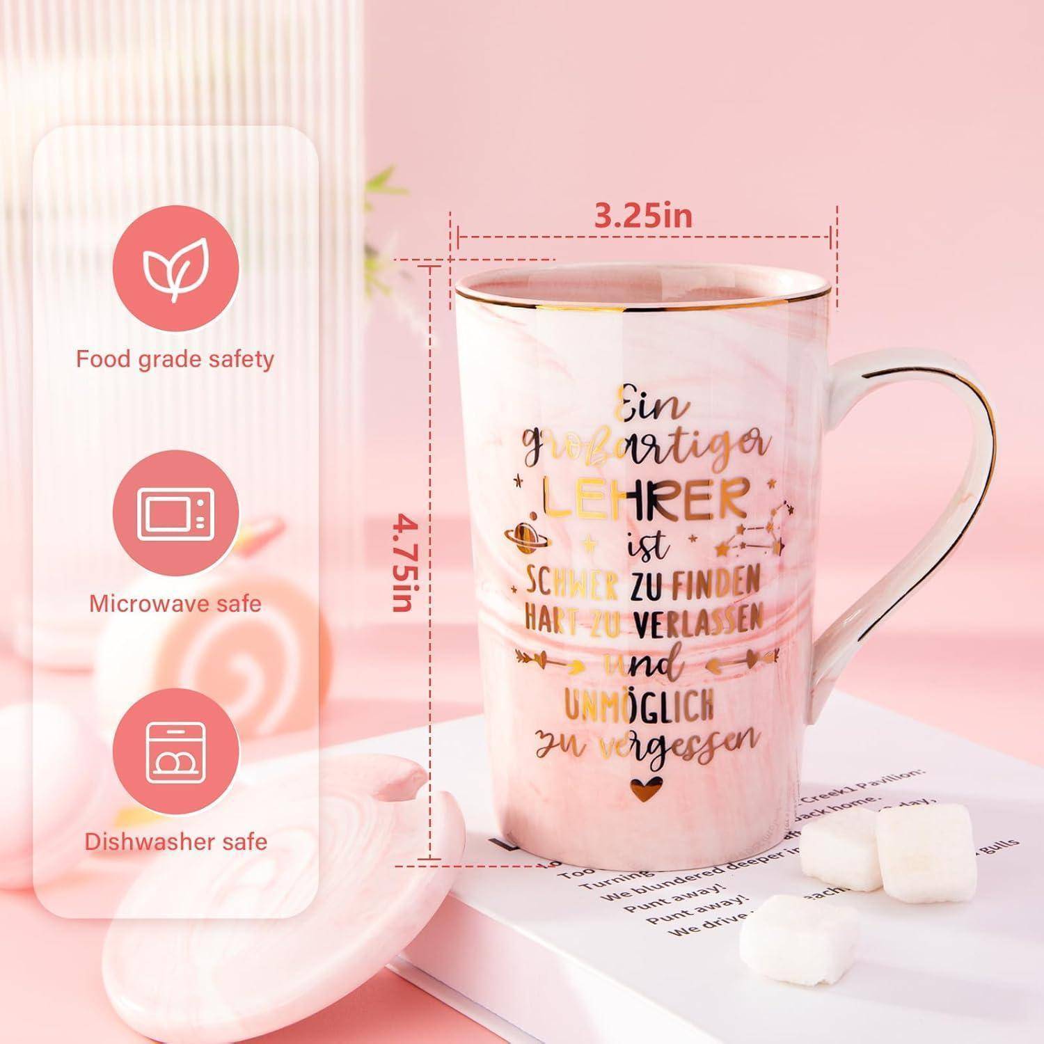 Lehrer Geschenk Tasse 400ml Marmor Golddruck Rosa Lehrer Geschenk