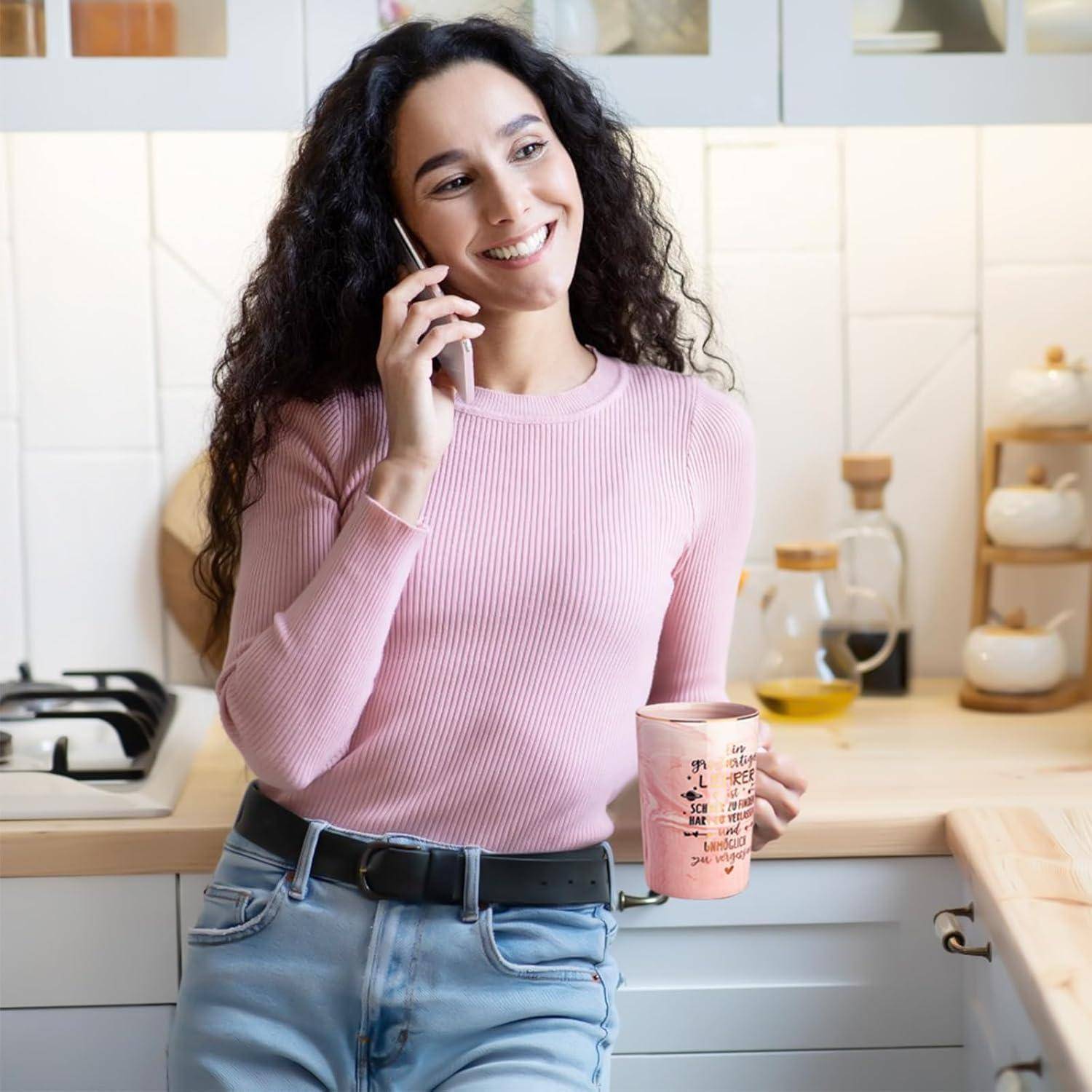 Lehrer Geschenk Tasse 400ml Marmor Golddruck Rosa Lehrer Geschenk