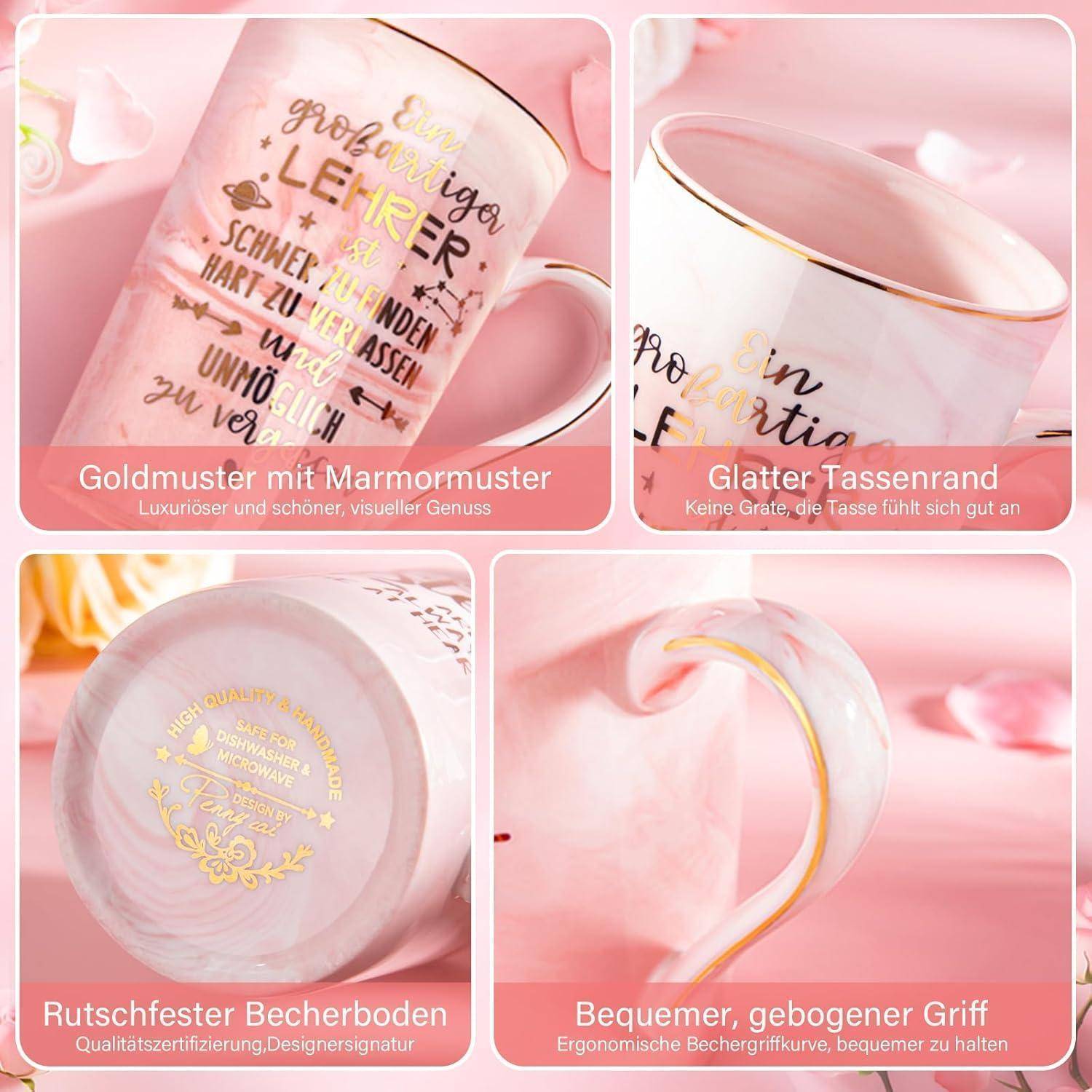 Lehrer Geschenk Tasse 400ml Marmor Golddruck Rosa Lehrer Geschenk