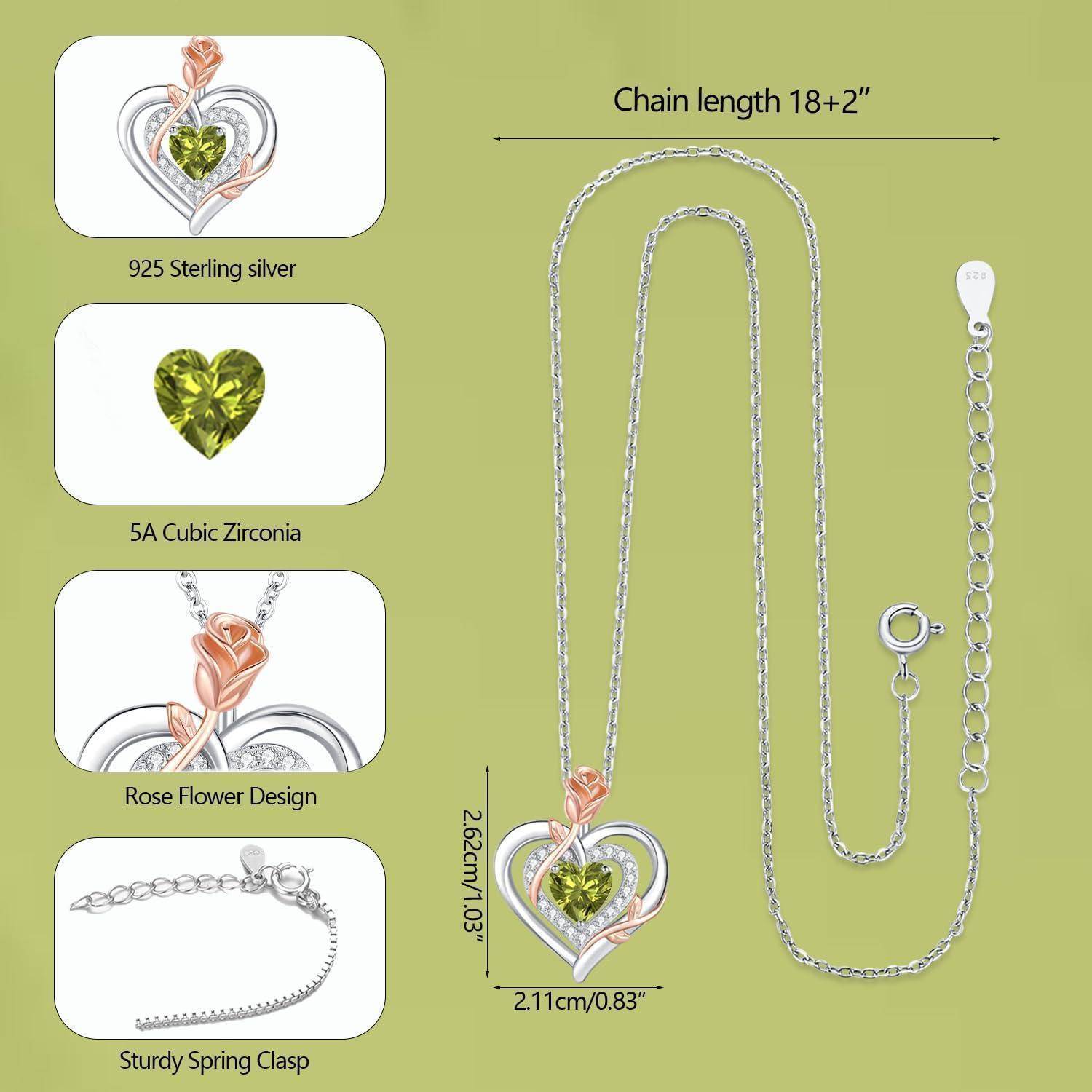 Herz-Halskette aus Sterlingsilber mit Rosenblumendesign; mit einem Zirkonia-Stein. Kettenlänge: 18