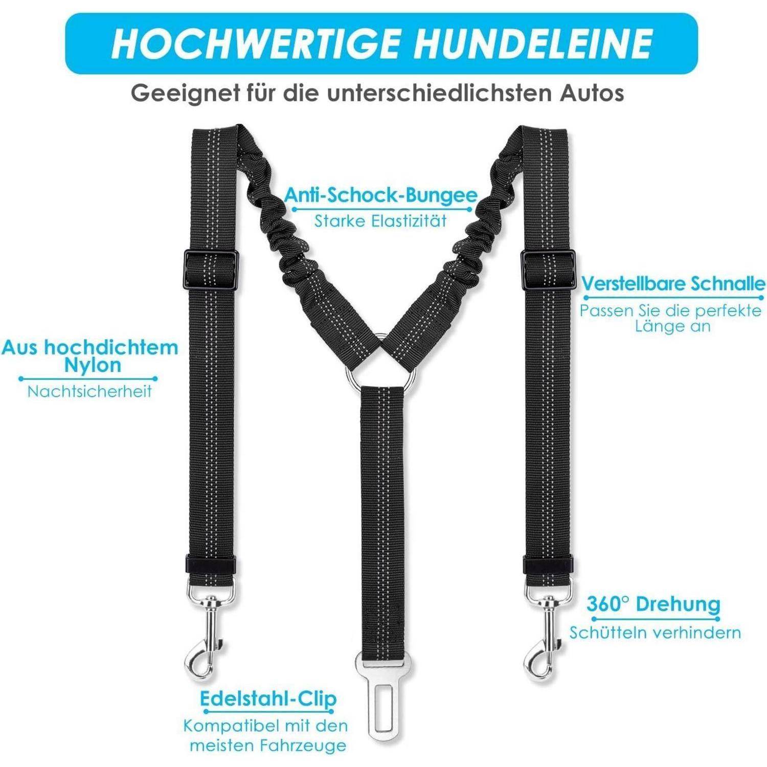 Hochwertige Hundeleine mit Stoßdämpfer-Bungee, verstellbarer Schnalle, 360-Grad-Drehgelenk, aus hochdichtem Nylon und mit Edelstahlkarabiner.
