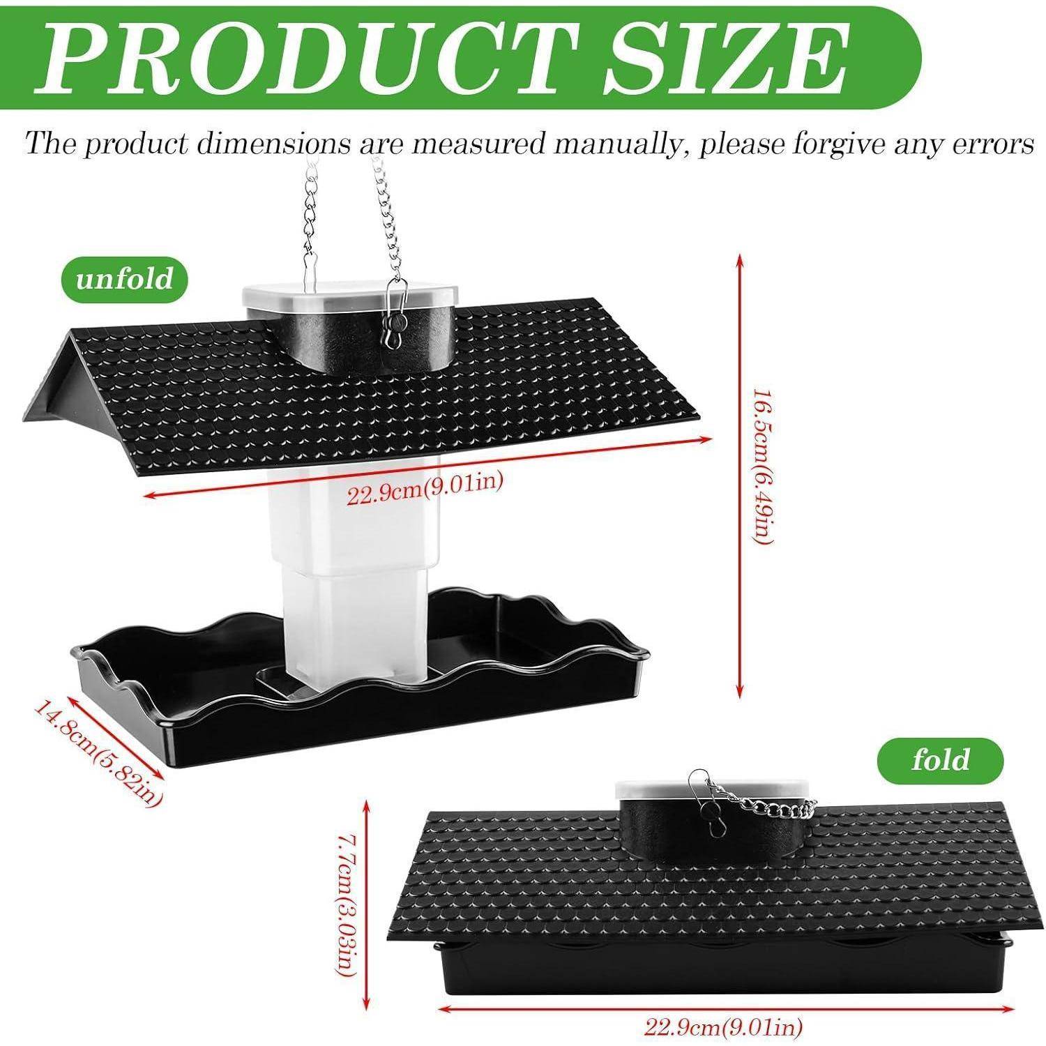 Das Bild 'Produktgröße' zeigt die Abmessungen eines faltbaren Produkts in entfalteter (22,9 cm breit, 16,5 cm hoch) und gefalteter Form (22,9 cm breit, 7,7 cm hoch).