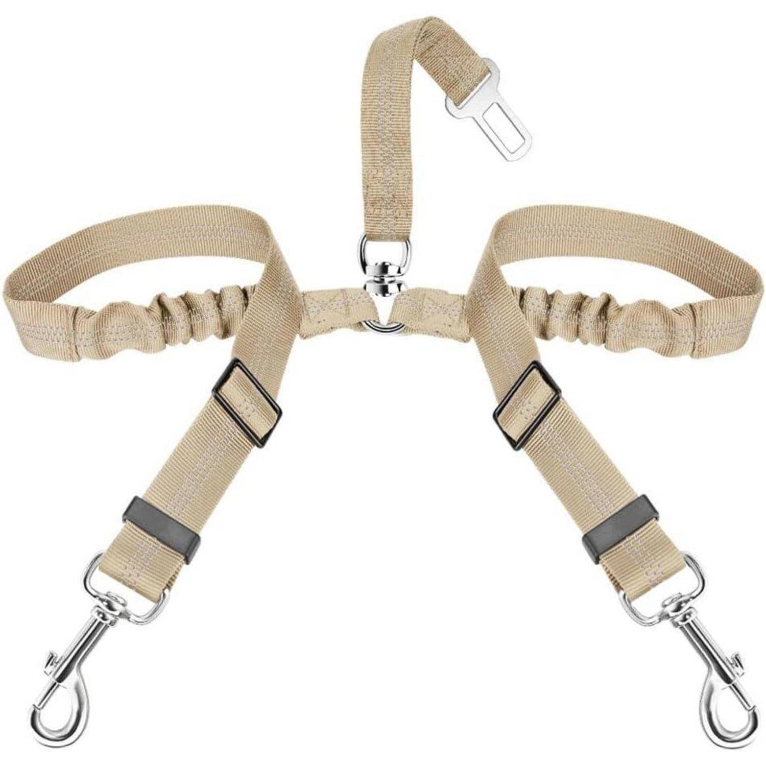 Anschnallgurt Hund Auto Verstellbar Reflektierend 2 Klein in 1 Beige